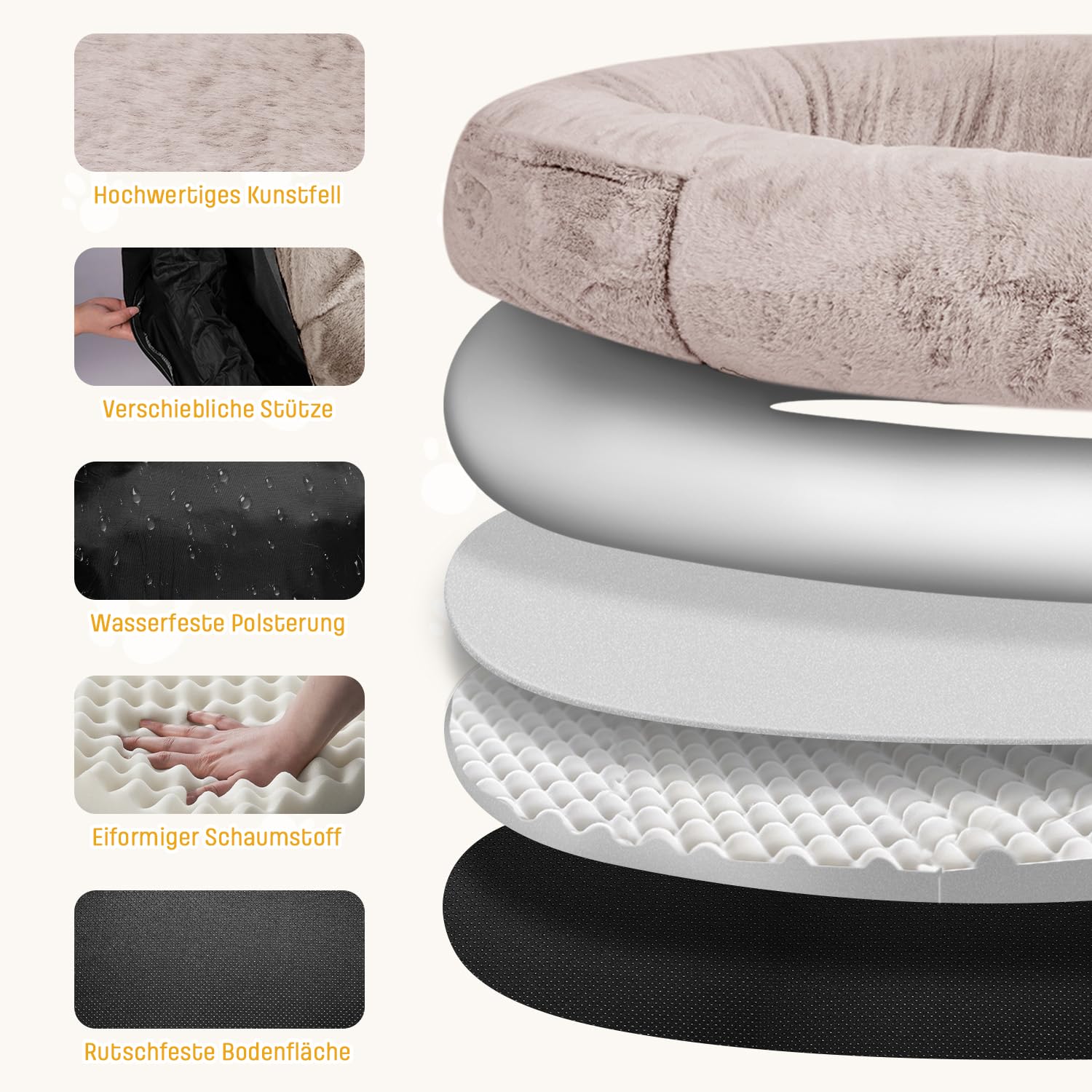 FURRYFECTION 180x114x35,6cm Menschlich Waschbar Kamel Hundebett | Geeignet für Erwachsene und Haustiere Kunstfellbezug mit Decke und Kissen komfortables Nickerchenbett