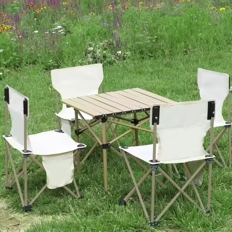 Image of Garden Art Folding Portable Metal Camping Table GAFTBE1491-10 | Outdoor FoldingTable for Garden Camping, Hiking, Fishing, Picnic | Light Weight Easy to Fold & Carry (Khaki Table, Medium)
