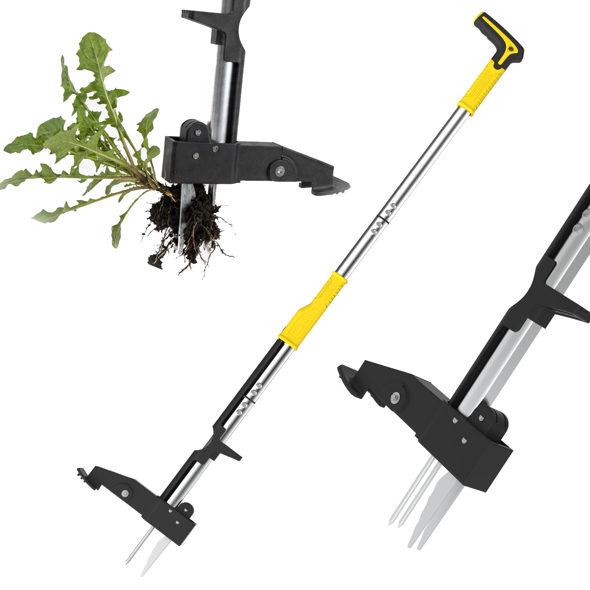 Veloxtera Weed Puller, Stand-up Weeding Remover Tools, Long Handle Garden Tool with 4 Claws, Hand Puller for Dandelion, Weed Root Pulling Tool and Picker