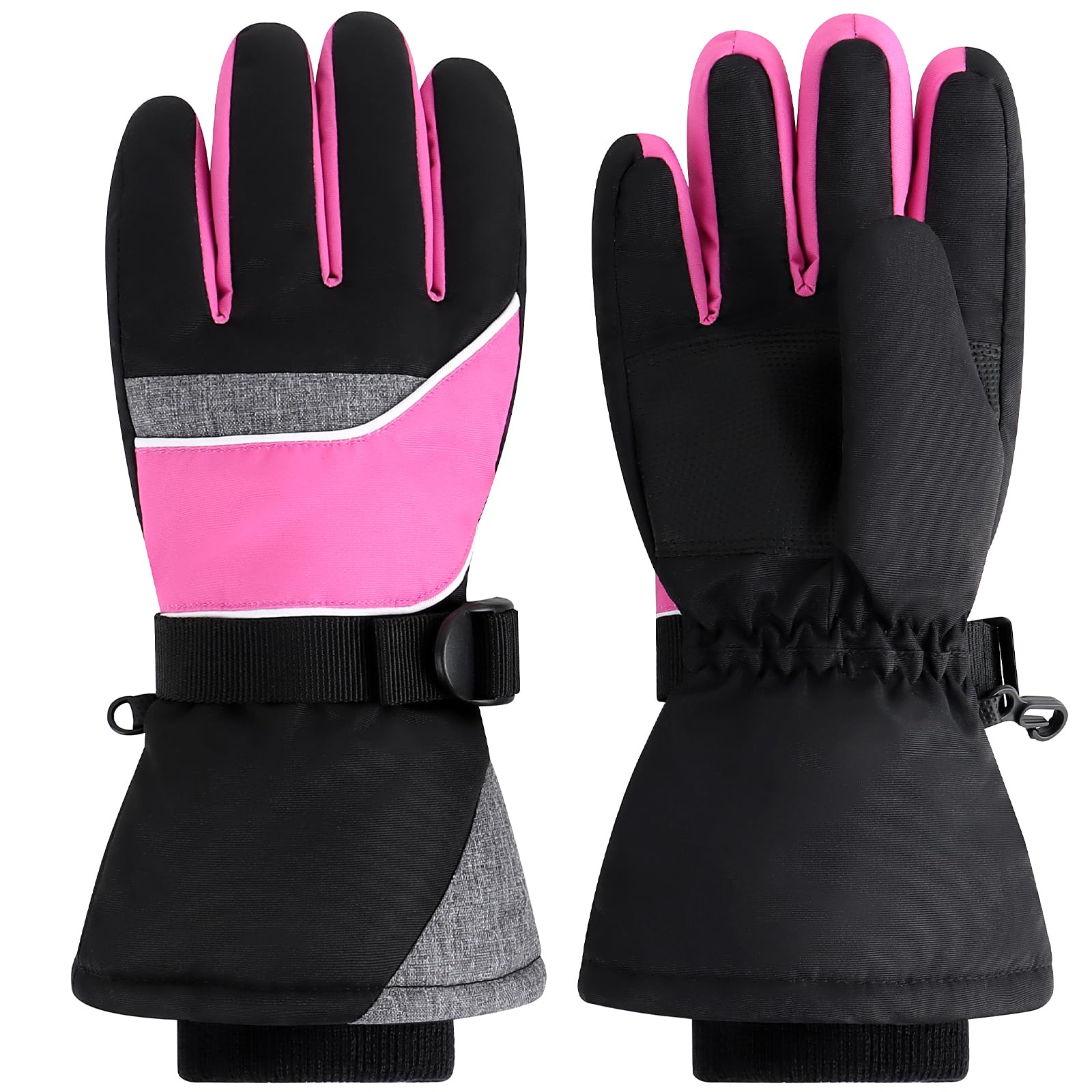 Duoyeree Kids Winter Gloves, Waterproof 5-Finger Ski Gloves 4-13Y