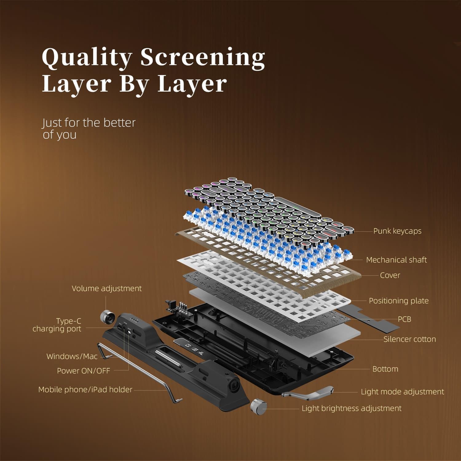 7KEYS Retro Typewriter Mechanical Gaming Keyboard, Vintage Style Computer Keyboard with Wireless Bluetooth5.0/Wired/2.4G, True RGB Backlight, Compatible with PC/Laptop/Tablet/Phone - Image 10