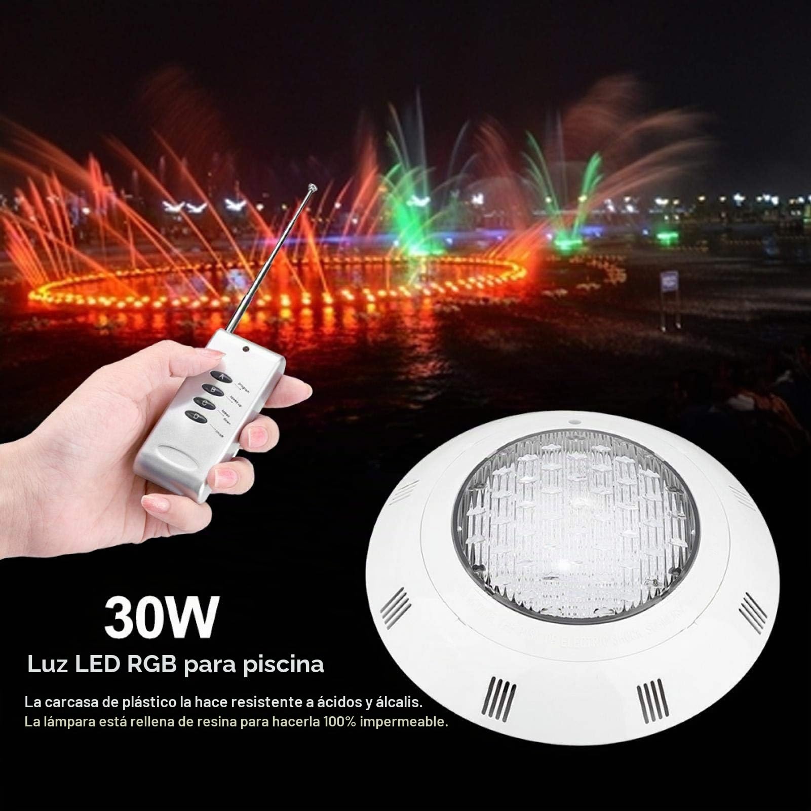 Oumefar 30W 300 LED RGB Piscina Subacuática Multicolor Luz Brillante Luz Impermeable para Piscina con Control Remoto