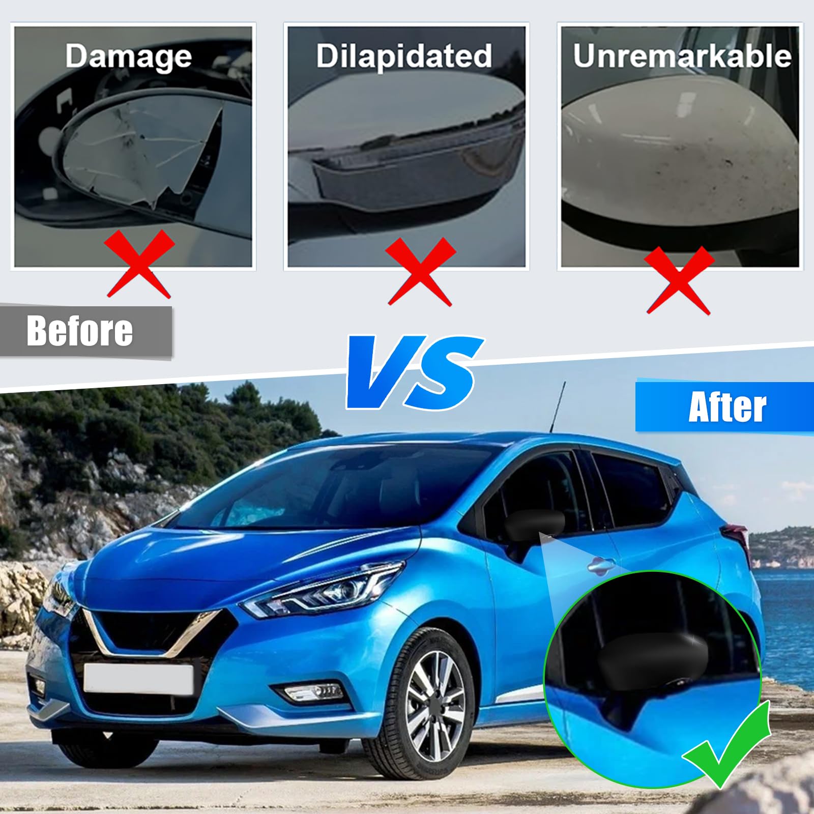 Spiegelabdeckungen Ersatz für Renault Clio 4 2012-2016, Capture First Generation J87 2013-2019, Zoe 2012-2024, Auto Außenspiegelkappe Rückspiegelkappe Links & Rechts, 963732631R 963732631 Mattschwarz