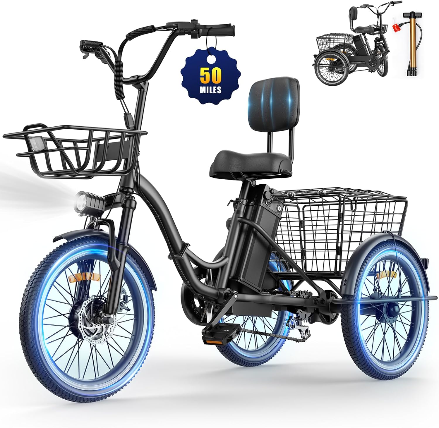Electric Tricycle for Adults, Peak 1200W Electric Trike, Foldable Trike with 468/720/960Wh Removable Battery, Step-Thru 3 Wheel Electric Bikes for Seniors Women Men, 20 Tire