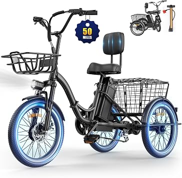 Electric Tricycle for Adults, Peak 1200W Electric Trike, Foldable Trike with 468/720/960Wh Removable Battery, Step-Thru 3 Wheel Electric Bikes for Seniors Women Men