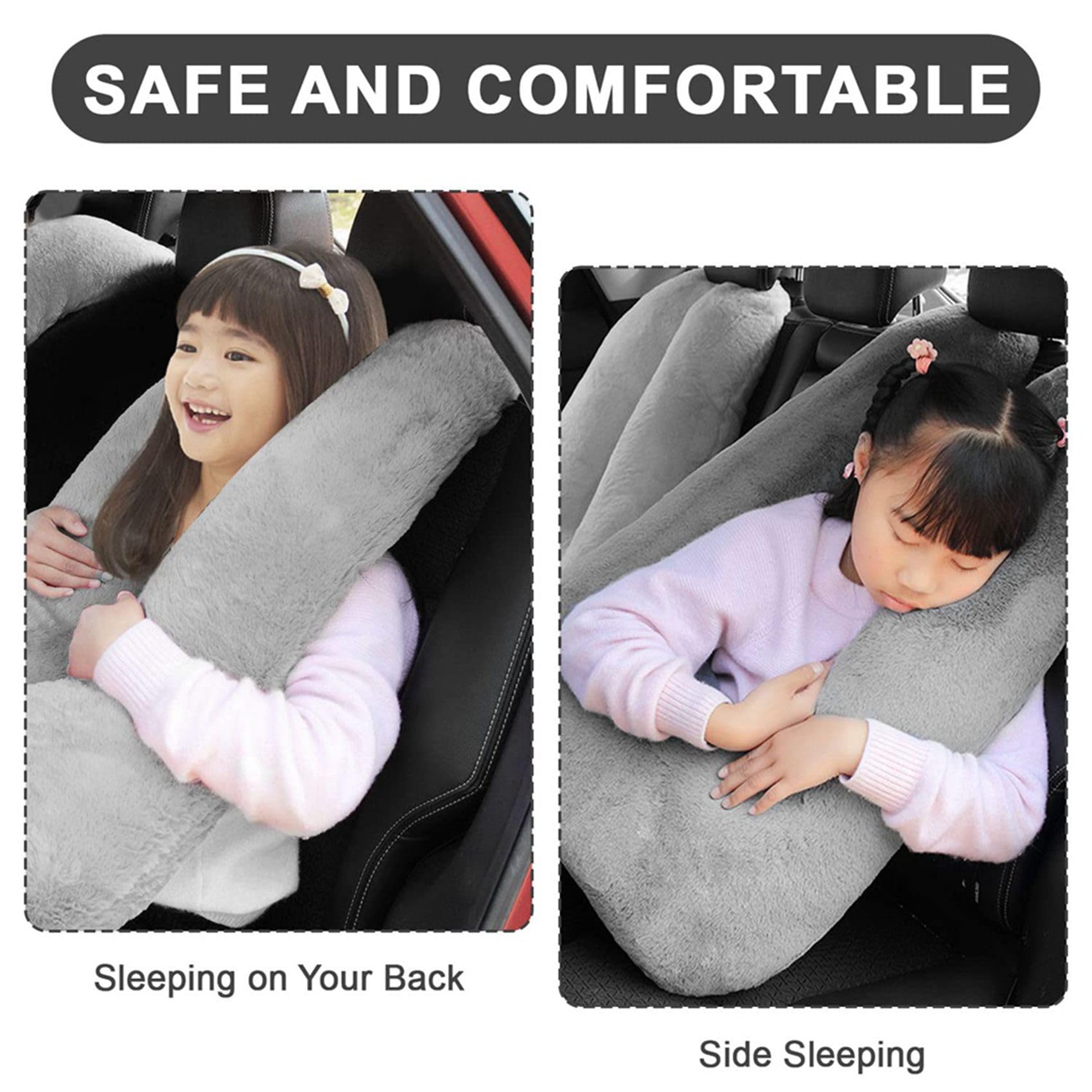 2X Oreiller de Voyage, Oreiller de Voyage pour Enfants, Oreiller Multifonctionnel en Forme de U pour Voiture, Siège Soutient la Tête et Le Corps (Gris)