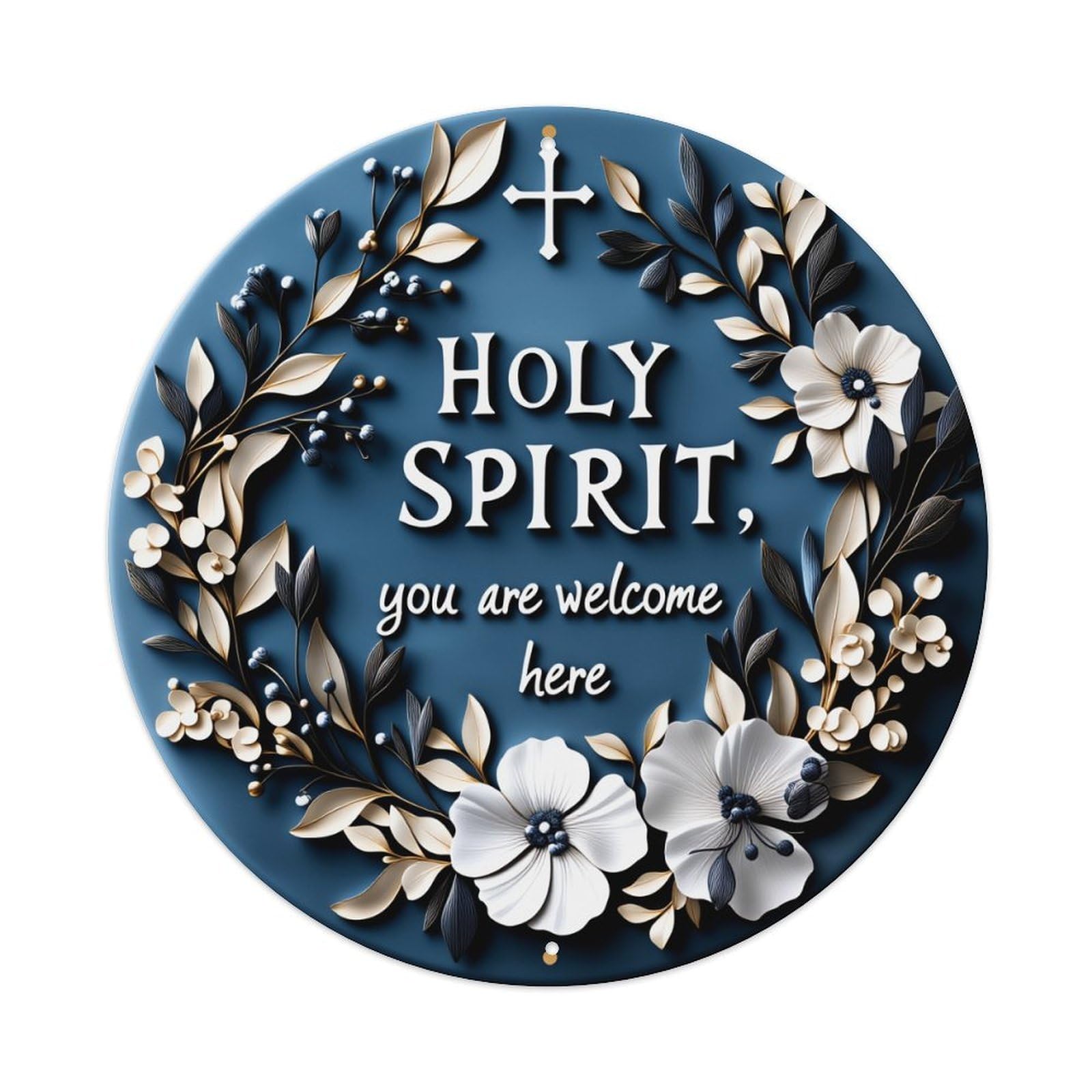 Wmlzdnwr Vintage Holy Spirit Welcome Floral Wreath Design Round Tin Sign,Retro Wall Art,Metal Poster For Home, Bar, Garage, Cafe, Rustic Indoor & Outdoor Decor, 8X8 Inches