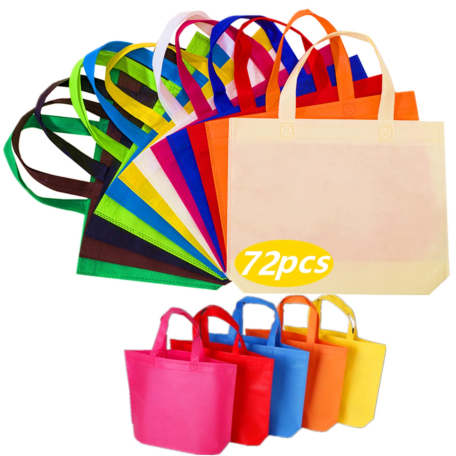 DZTIAN 72 Pack 13" 12 Colors Multi-Color Reusable Tote Gift Bags One Side Blank Non-woven Bags Colored Treat Bags, Fabric Tote Bags, Commodity snack bag