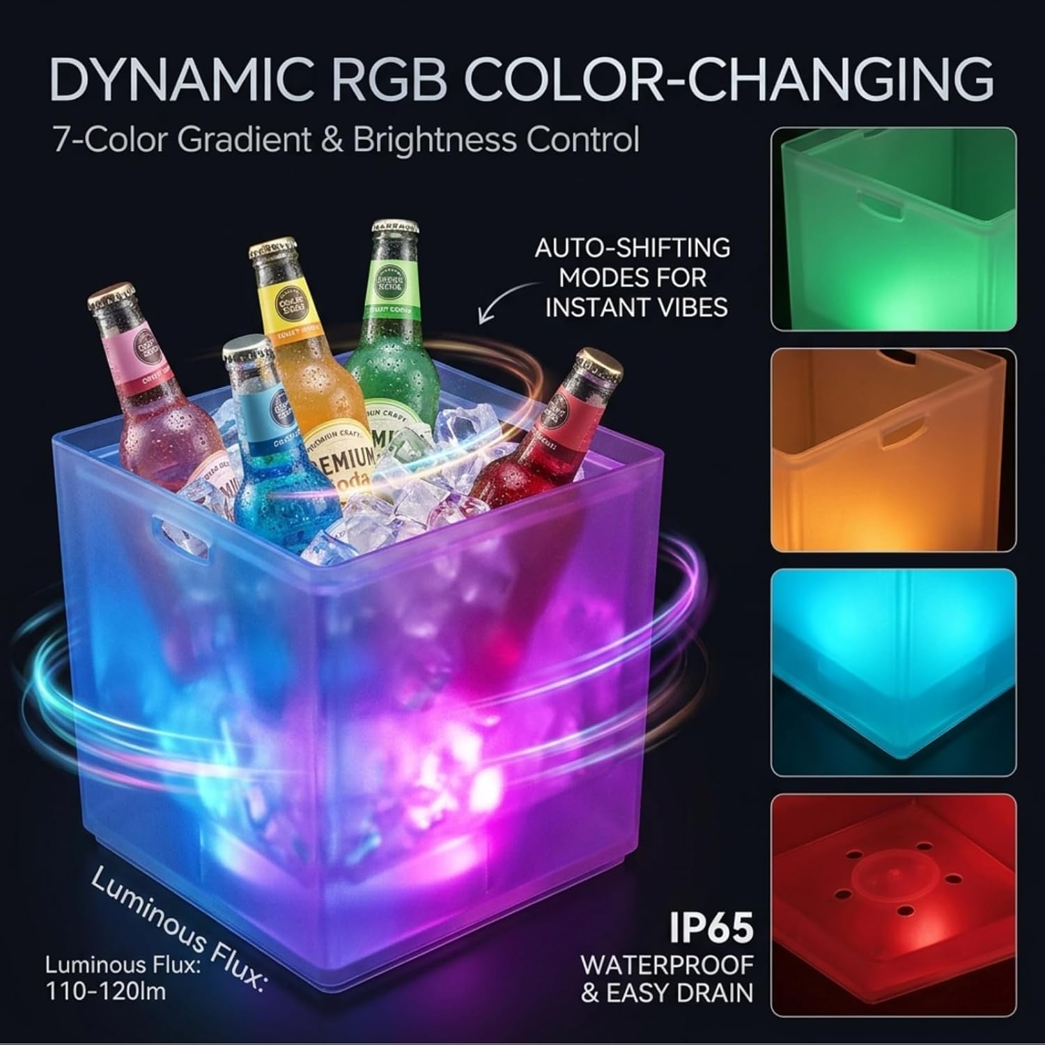 Yosoo Health Gear LED Ice Bucket 3.5L, Double Layer Square Storage Cube Beer Ice Buckets, Portable Champagne Wine Drinks Cocktail, 1PCS