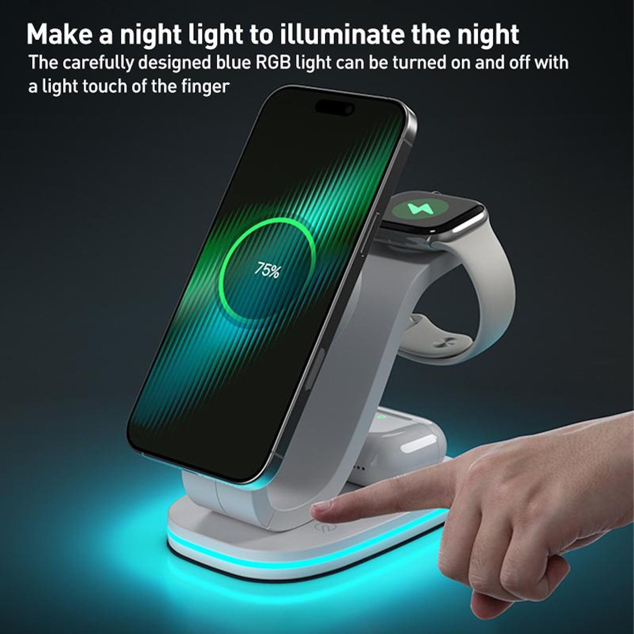 Wigento Station de charge universelle 3 en 1 sans fil pour smartphone, montre, casque, chargeur
