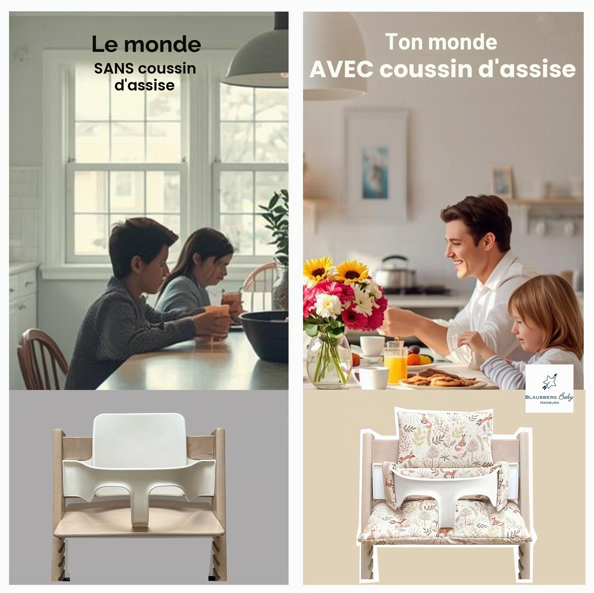 Blausberg Baby - Coussin Set compatible avec Tripp Trapp Stokke, fabriqué à main en Allemagne, matériaux certifiés OEKO-TEX Standard - Renard beige