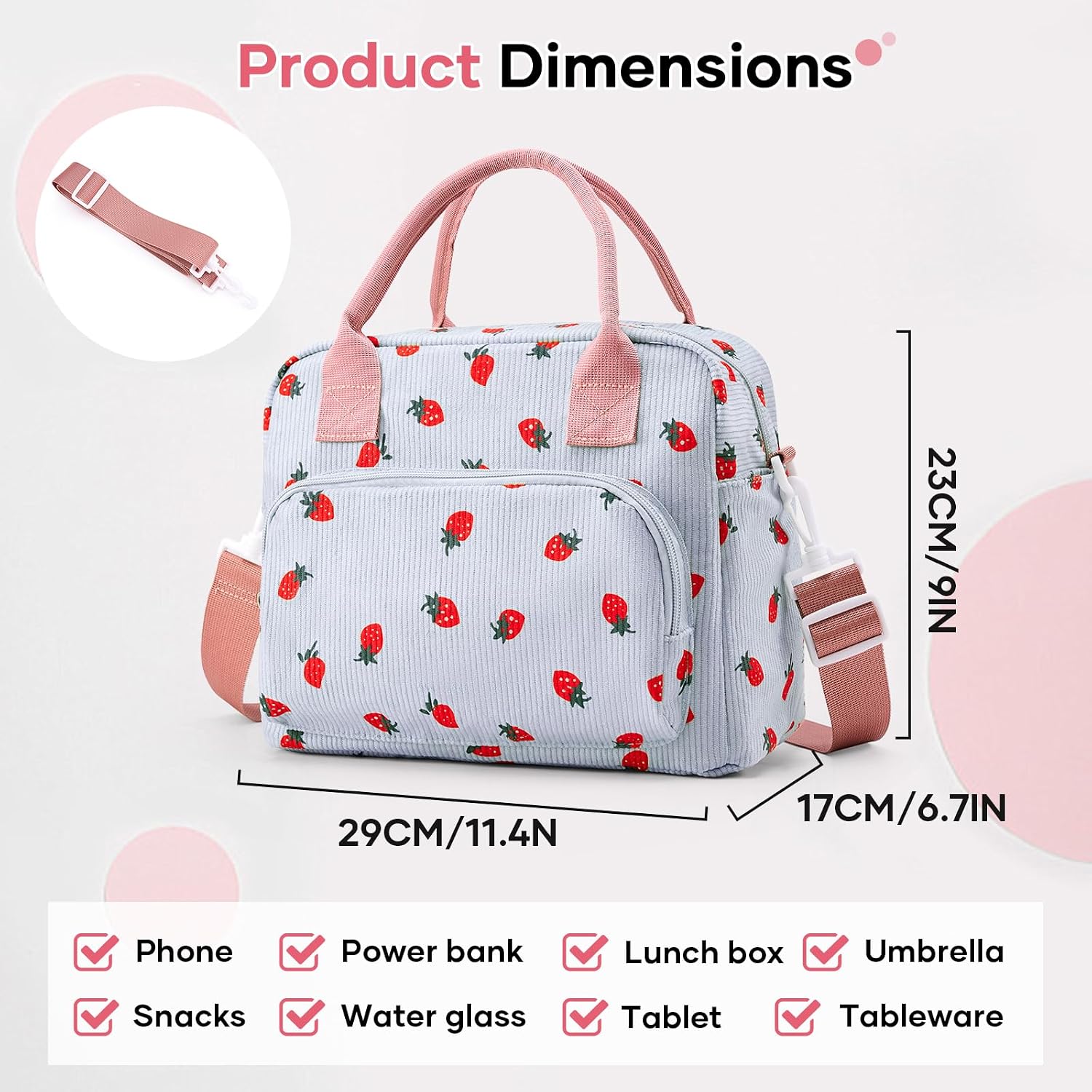 Cute Lunch Bag for Women, Corduroy Insulated Lunch Box for Work Lunch Tote Bag Women, Reusable Insulated Cooler Lunch Box for Travel image 2