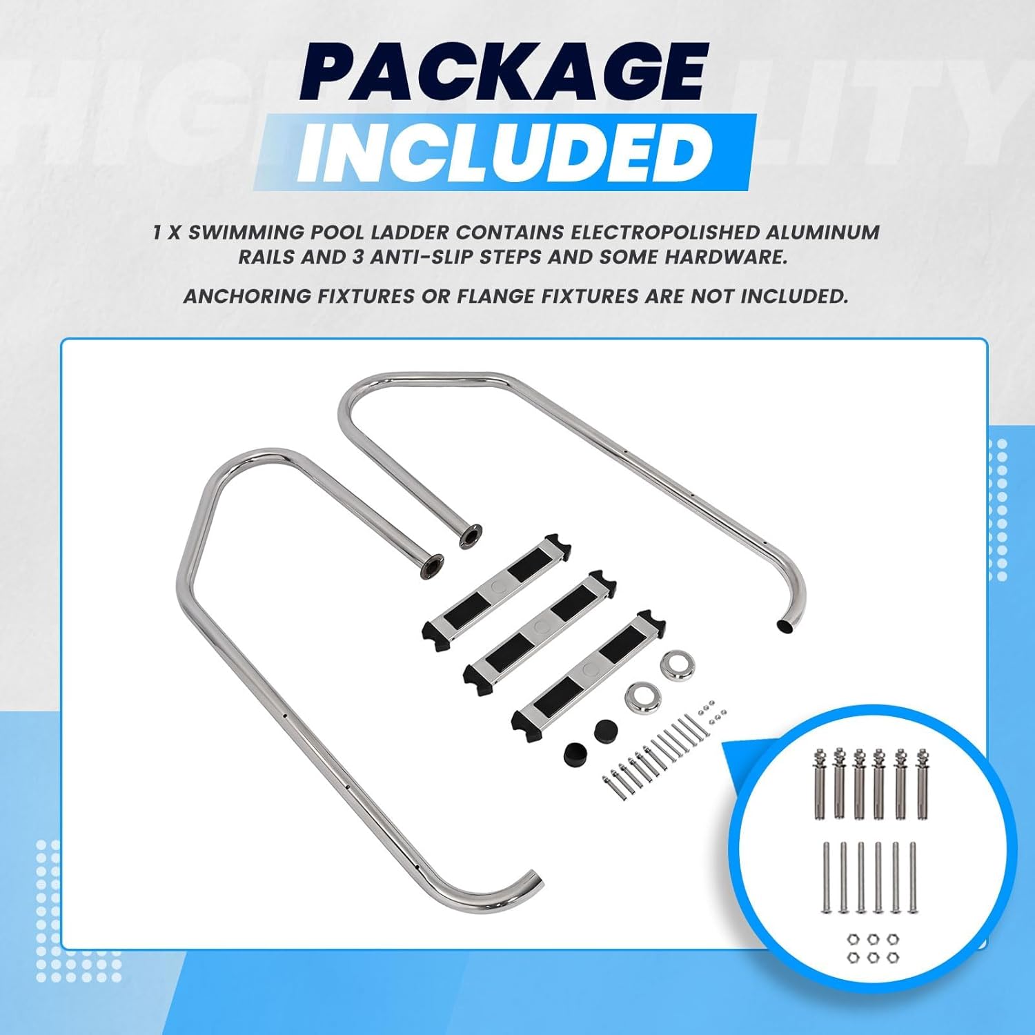 HECASA 3 Step Swimming Pool Ladder with Anti-Slip Pads for Indoor/Outdoor In-Ground Pool 300LBS Capacity Easy to Assemble and Climb 304 Stainless Steel