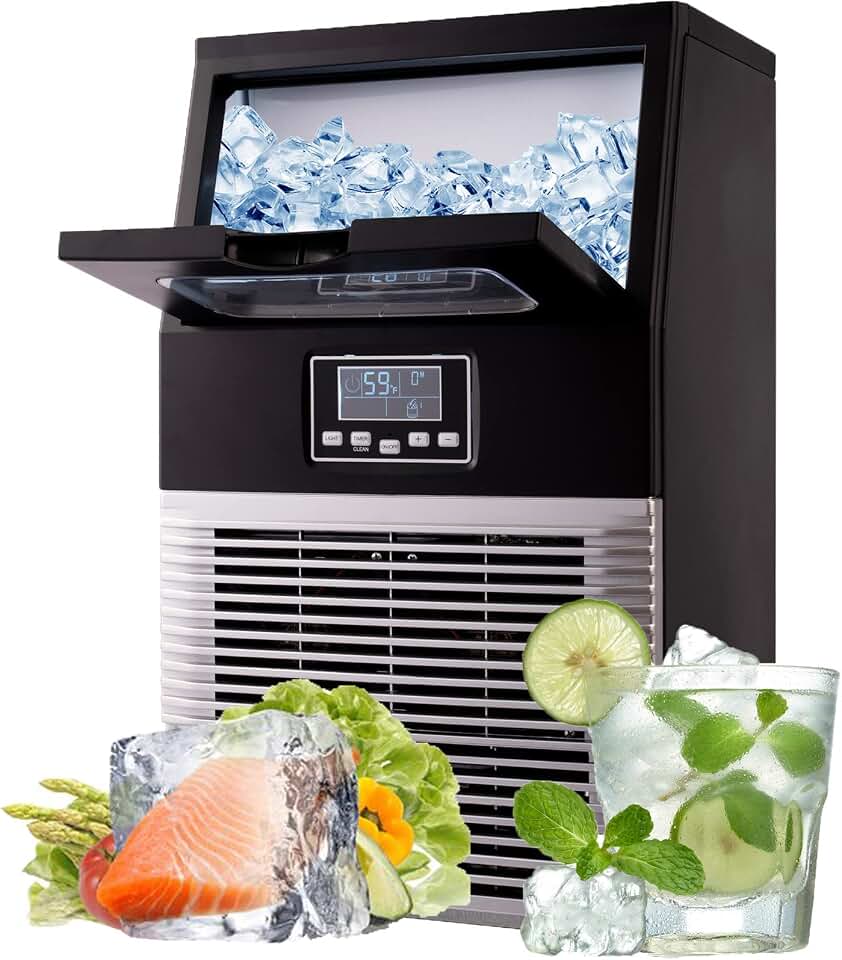 Stainless Steel Ice Maker The Built-in Storage Box Can Hold Up to 4kg Ice Cubes 32 Ice Cubes Produced in 1 Cycle 24h/66 Lb Supermarket Cafe Bakery Bar Restaurant Home Office