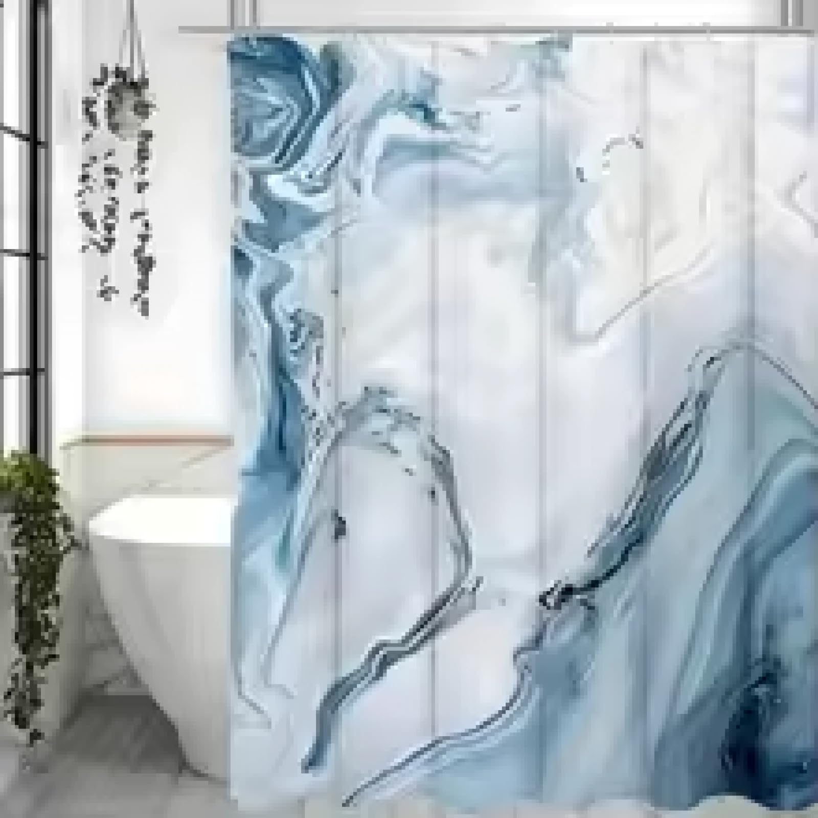 Rideau de douche abstrait chic en marbre bleu d'été moderne en tissu pour décoration de salle de bain de luxe 170 x 170 cm