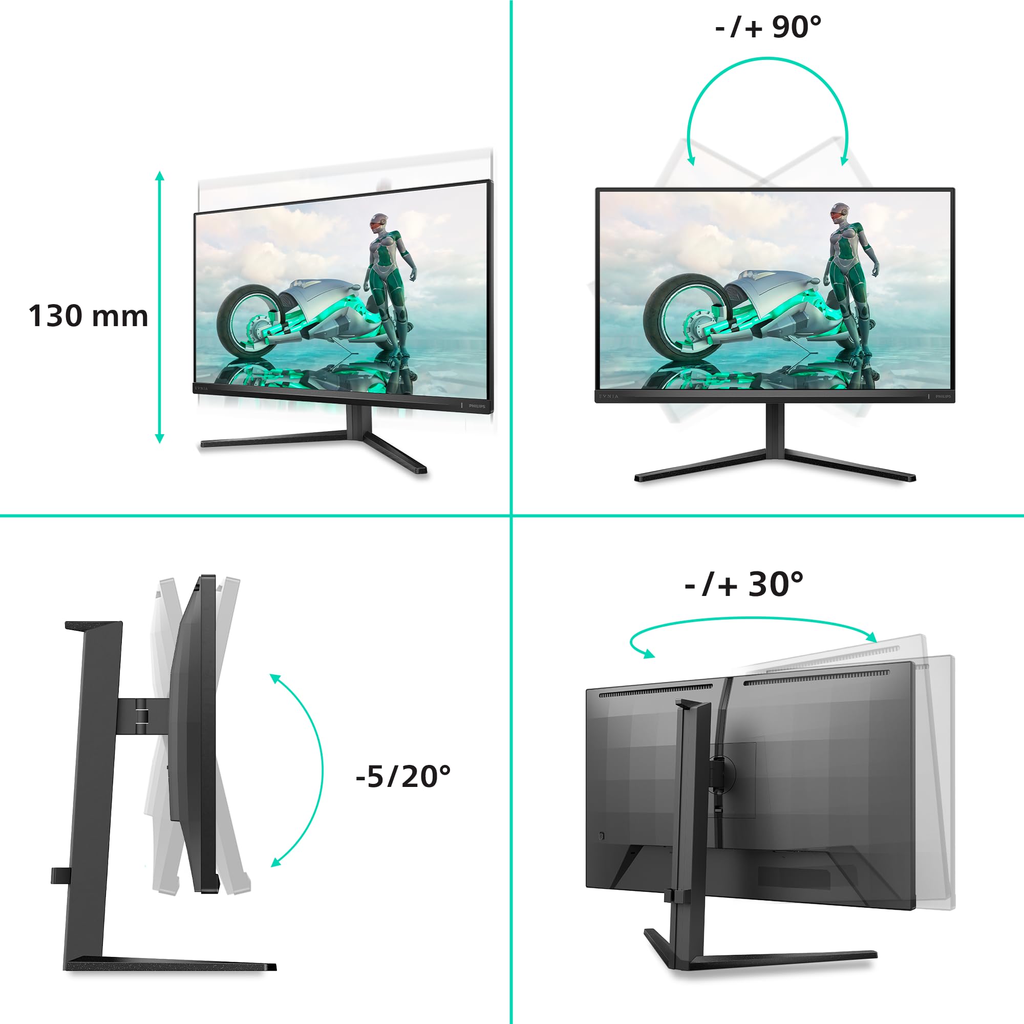 PHILIPS Evnia 27M2N3200A - Monitor FHD da 27 pollici, 180 Hz, 1 ms, FreeSync Prem., G-Sync comp., HDR10, regolazione altezza. (1920x1080, DisplayPort, HDMI) nero/grigio