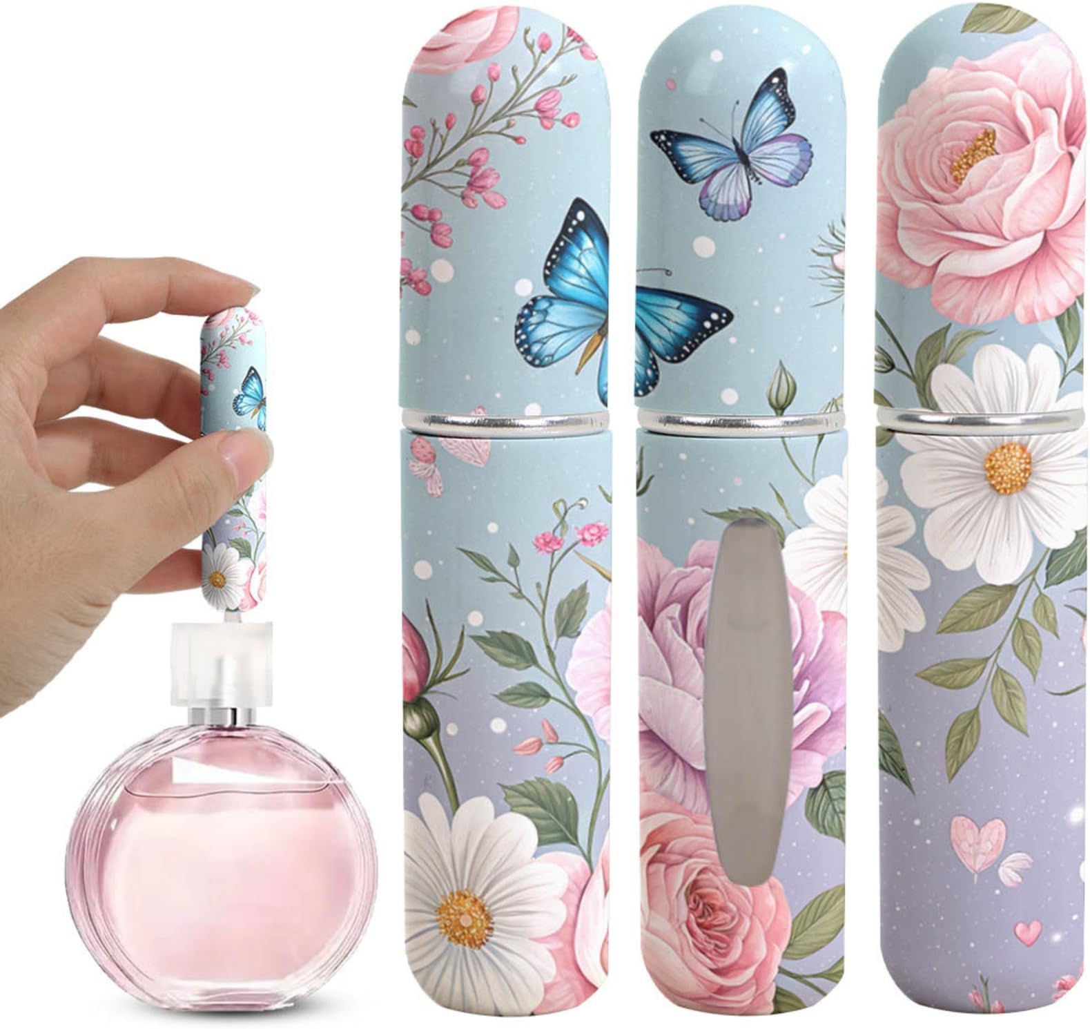 3Pack Butterfly Printed Refillable Perfume Spray Bottle,Portable Bottom Fill Travel Fragrance Atomizer for Toiletries, 8-3pcs