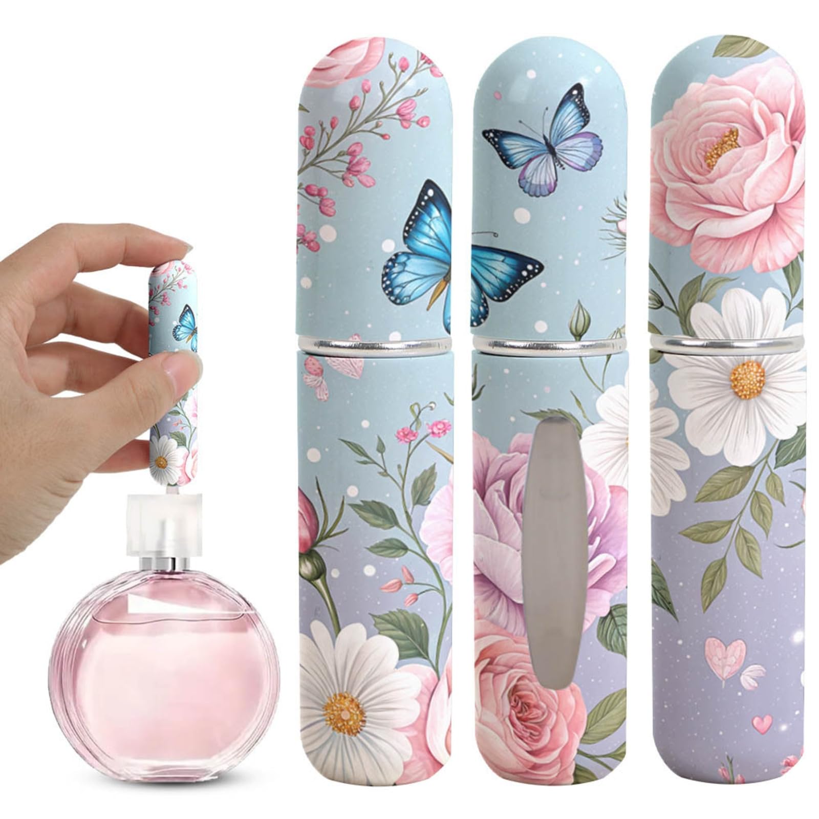 3Pack Butterfly Printed Refillable Perfume Spray Bottle,Portable Bottom Fill Travel Fragrance Atomizer for Toiletries, 8-3pcs