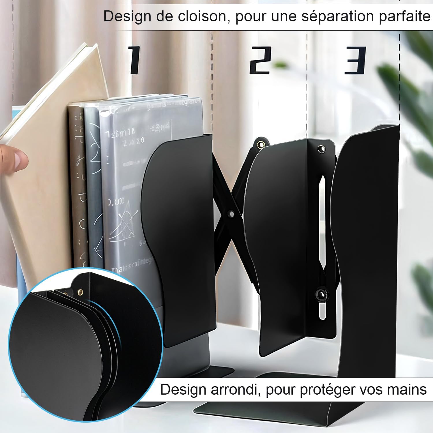Lot De 3 Serre Livre En Métal Noir - Cale Livre Et Cds Anti-Dérapant