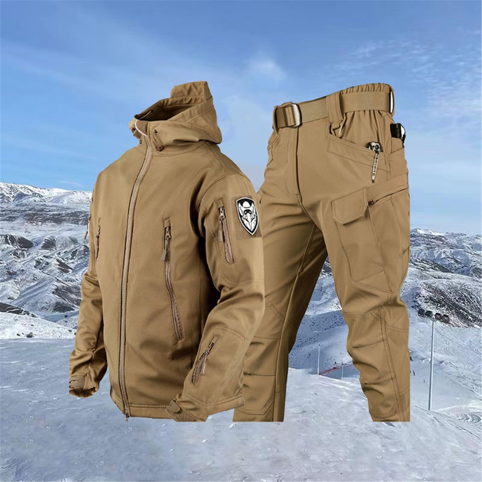CLSQLXYJZC Completo Da Sci Da Uomo In Due Pezzi, Set Giacca E Pantaloni Con Cappuccio Antivento Impermeabile Caldo Invernale Da Uomo, Con Fascia Da Braccio E Cintura, Per Lo Sci, E Invernali
