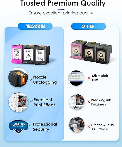 Miniatura 7 de TECKKIN 65XL - Paquete combinado de cartuchos de tinta negrocolor (paquete de 3) de repuesto para tinta 65 65XL para impresora DeskJet 3755 3772