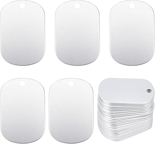 BENECREAT 30 etiquetas plateadas para perros y gatos, etiquetas rectangulares de aluminio de 1.5 x 1 pulgada para hacer collares, pulseras,