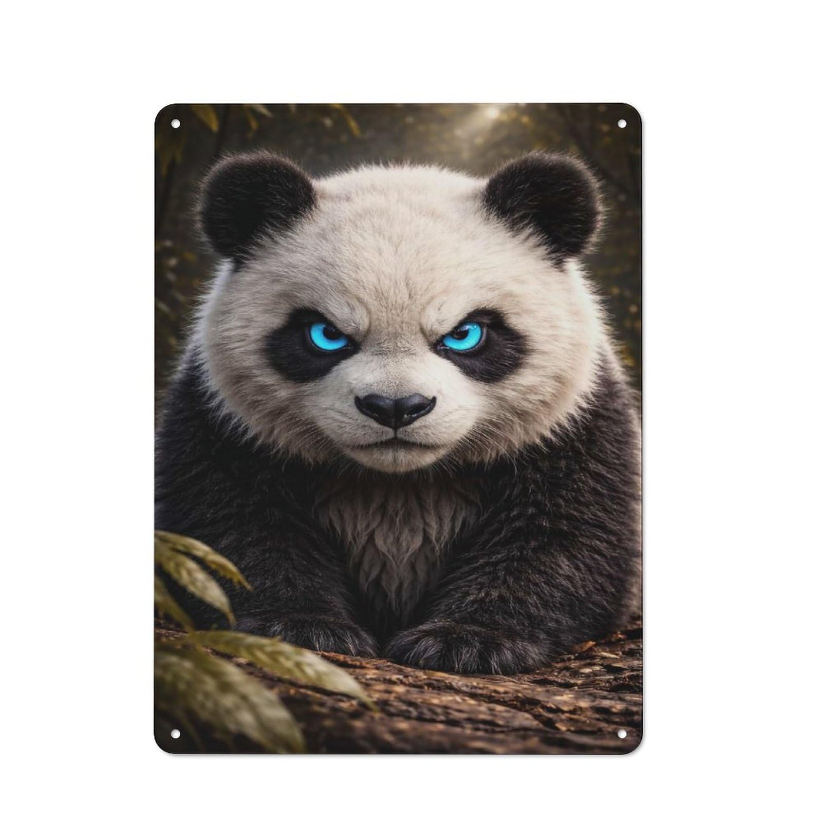 Junmoney Style-7 Vintage Metal Plaque 40X30cm Featuring Angry Panda With Glowing Blue Eyes For Home Bar Wall, A Metal Wall Feature For Home Bars And Entertaining Spaces