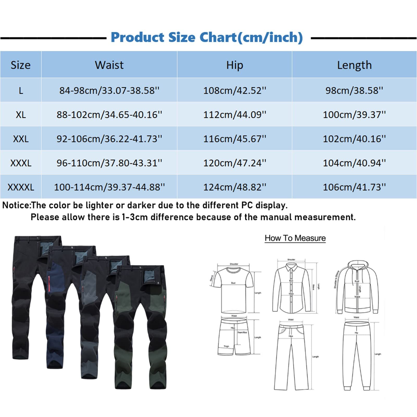 Pantaloni da trekking per uomo, invernali, imbottiti, in pile, per attività all'aperto, da trekking, termici, impermeabili, antivento, da neve, con tasche funzionali