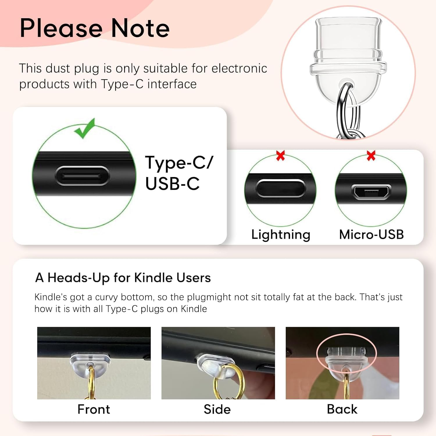 Case Creation Bow Charm Charging Jack Protector Anti-dust Plugs for USB-C Port Type-C Rhinestone Cute Cap Compatible with Smartphones, Tablets, Laptops (Silver Bow Dust Plug Charm, Pack of 1) — Amazon image 4