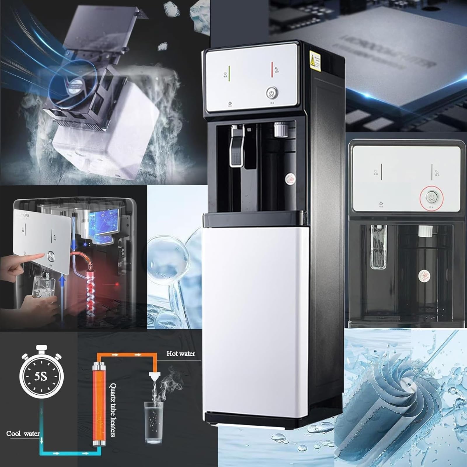 Di filtrazione dell'acqua Erogatore d'acqua a colonna, autonomo e collegato alla rete idrica Acqua calda a temperatura ambiente refrigeratore senza boccioni, facile da pulire Ideale per hotel