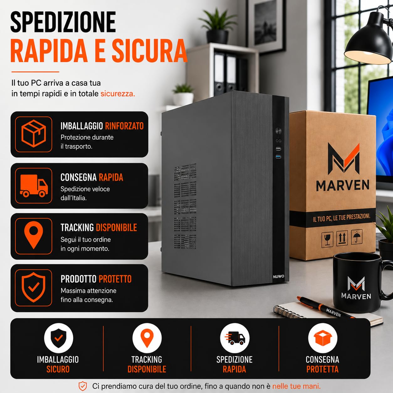 MARVEN PC Ufficio Office Intel Core i5, 8GB RAM, 240 GB SSD + 320 GB HDD, Windows 11 Pro, WiFi, Computer Desktop Fisso Professionale Pronto all'Uso