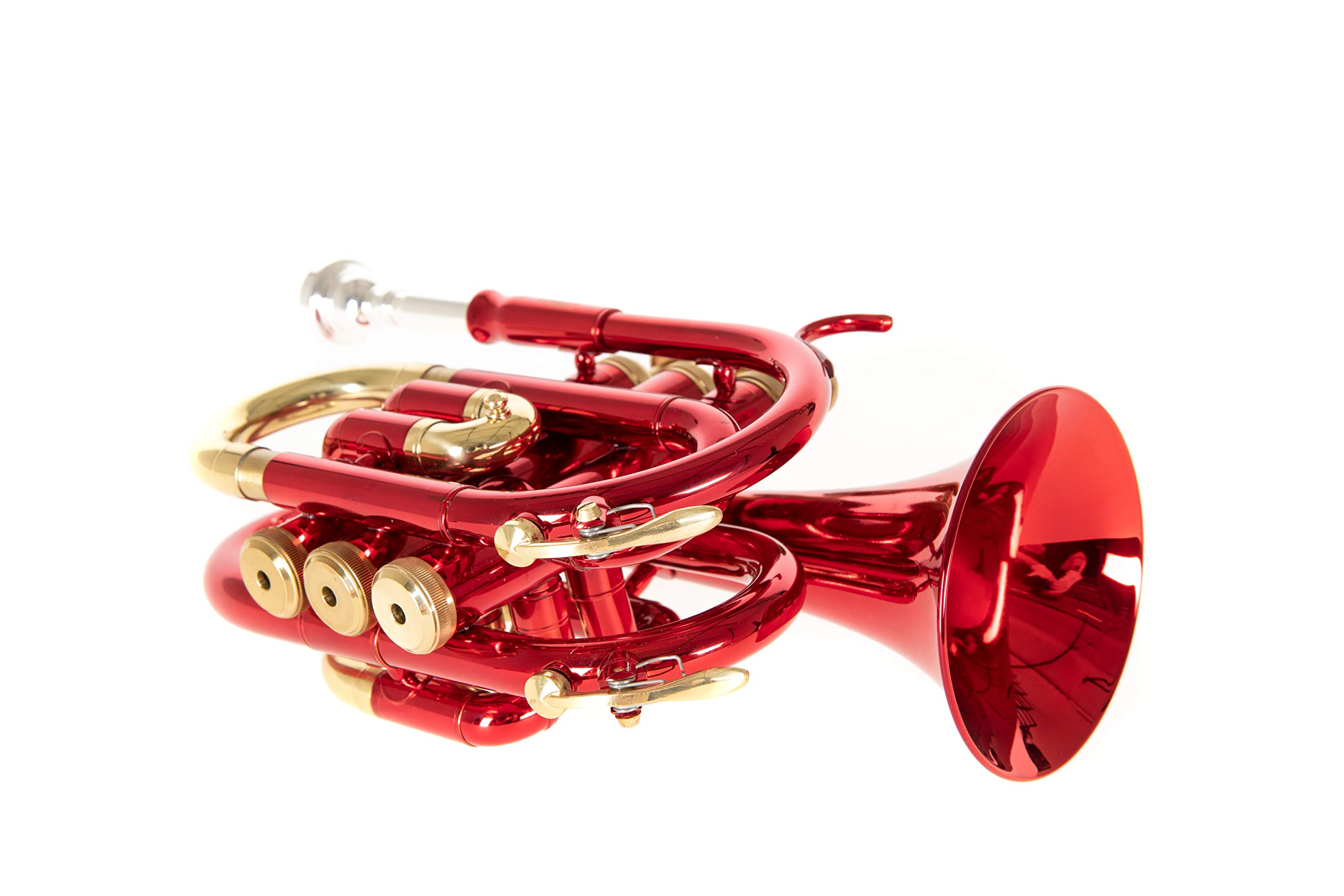 Roy Benson Trompeta de bolsillo en Sib PT-101R (campana de latón de precisión, tudel de latón dorado, trompeta de bolsillo premium, incl. estuche rectangular protector, con función de mochila), Rojo