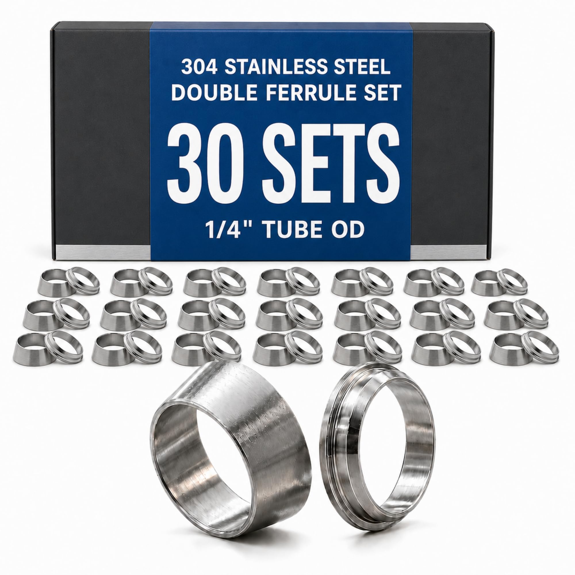 30 Sets 304 Stainless Steel Ferrule Sleeve Set, 1/4" Tube OD