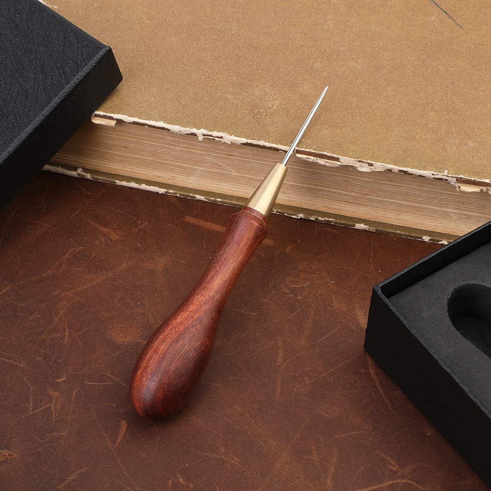 Punzón de cuero con mango de madera, herramienta de punzón de madera, punzón de costura de cuero para agujero de perforación de cuero o bricolaje hecho a mano