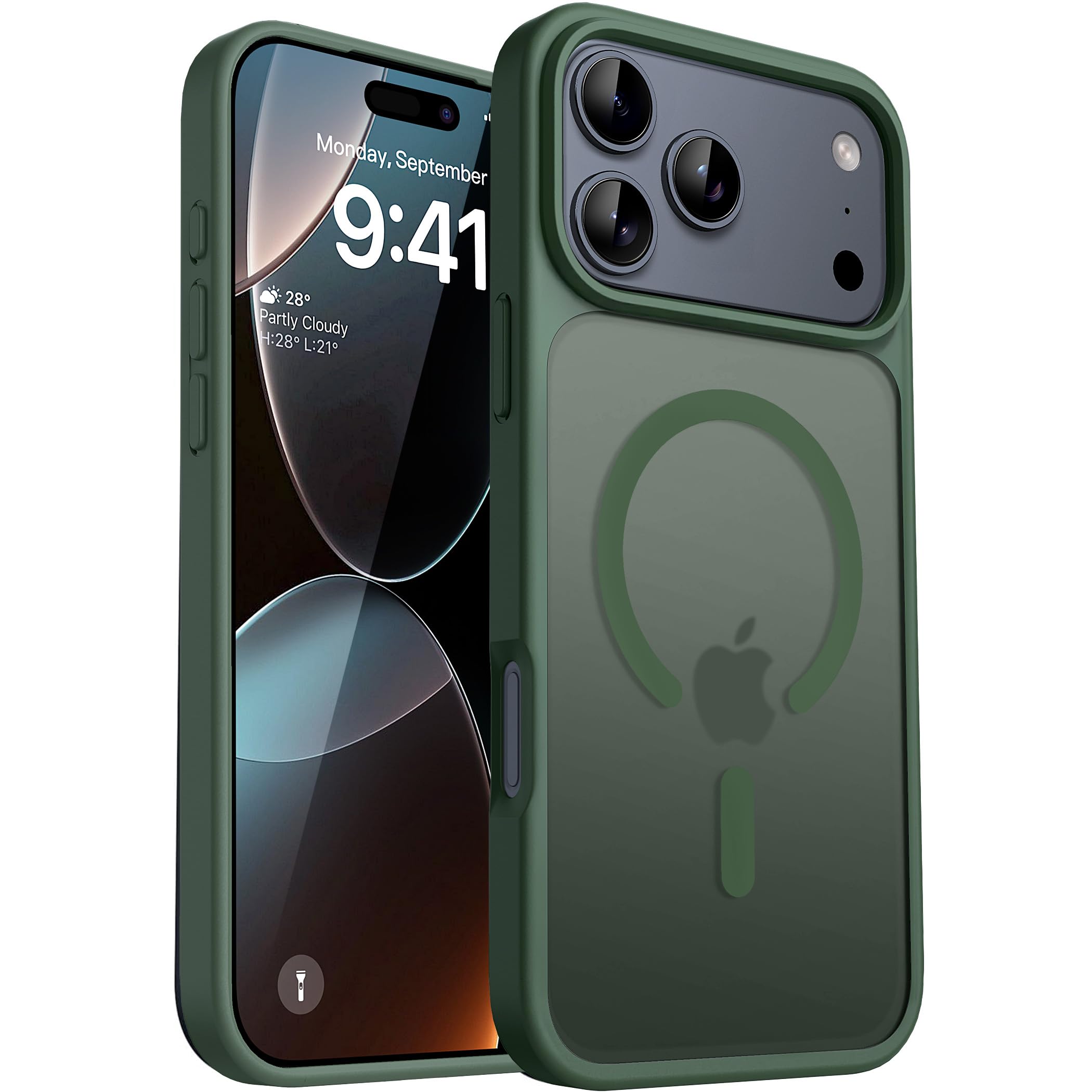CACOE Magnetic Case for iPhone 17 Pro Max 6.9 inch-Compatible with MagSafe & Magnetic Car Phone Mount,Not Yellowing Anti-Scratch (Dark Green)