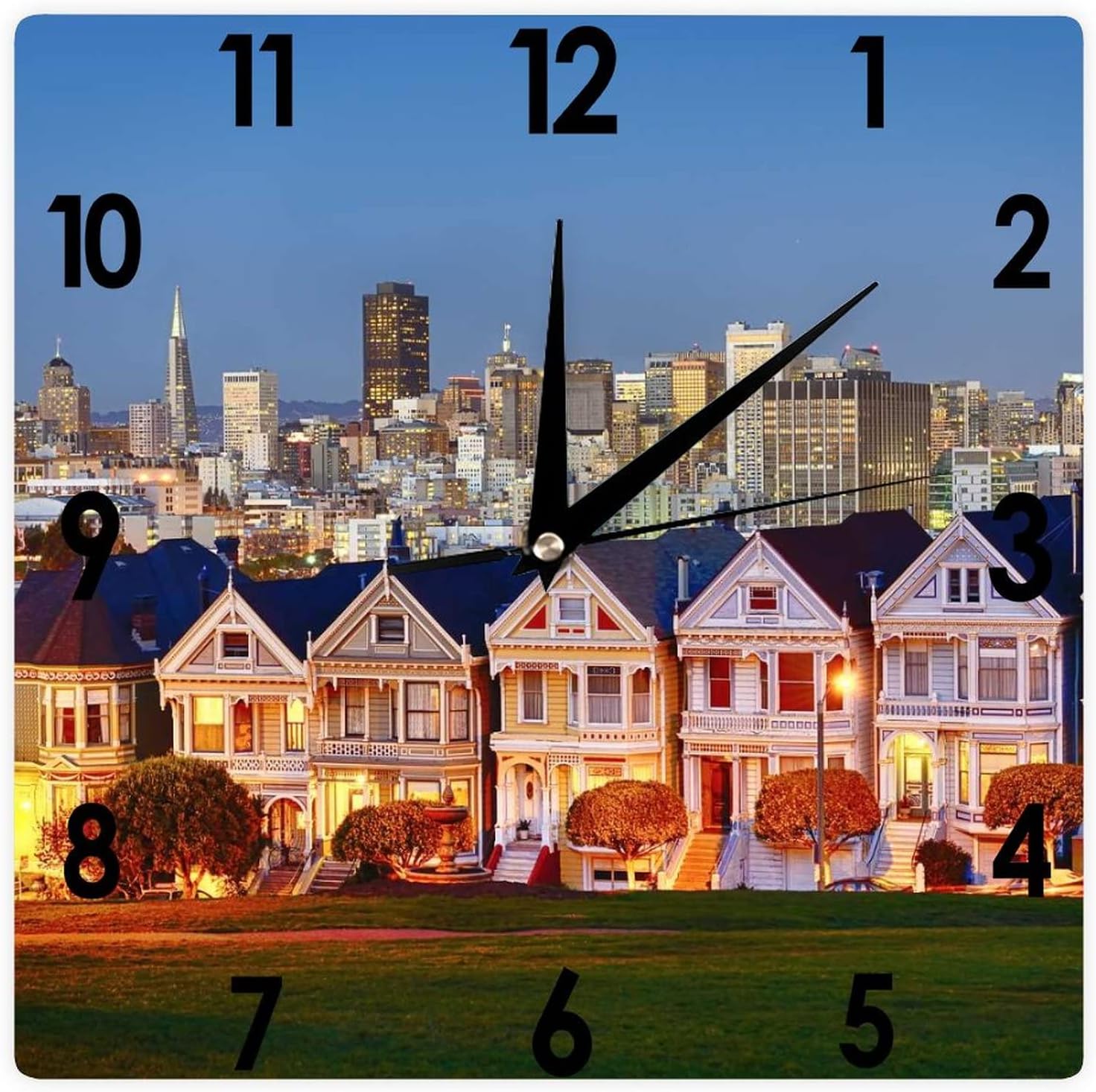 Square Wall Clock San Francisco, California Silent Non-Ticking Clock 12 Inch, Battery Operated Accurate Landscape/Cityscape Farmhouse/Home/Office Decor, Made in USA