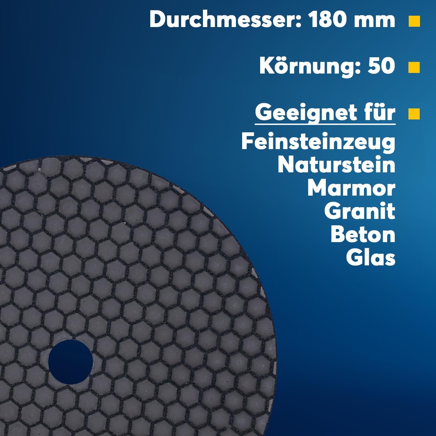EDW Profi Diamant-Schleifpad für Trockenschliff, D = 230 mm, Körnung Polierer, Klettaufnahme, für Naturstein, Kunststein, Granit, Marmor, Glas, Keramik oder Fliesen