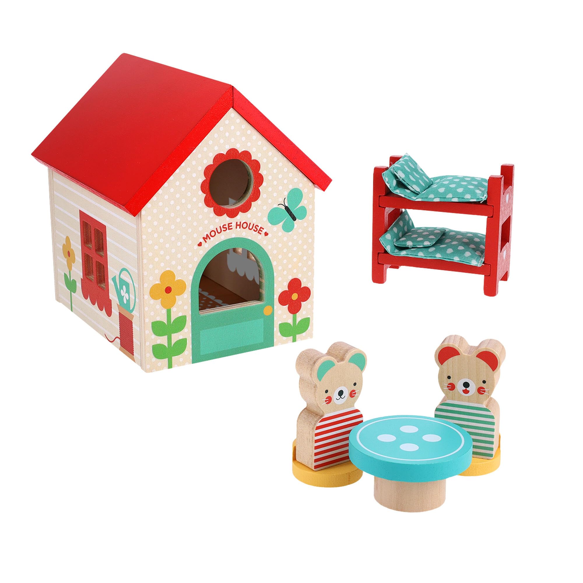 Mouse House Wooden Play Set | Set Includes bunk bed, table and chairs, Gift for Ages 1+, Display and Play, Imaginative Play