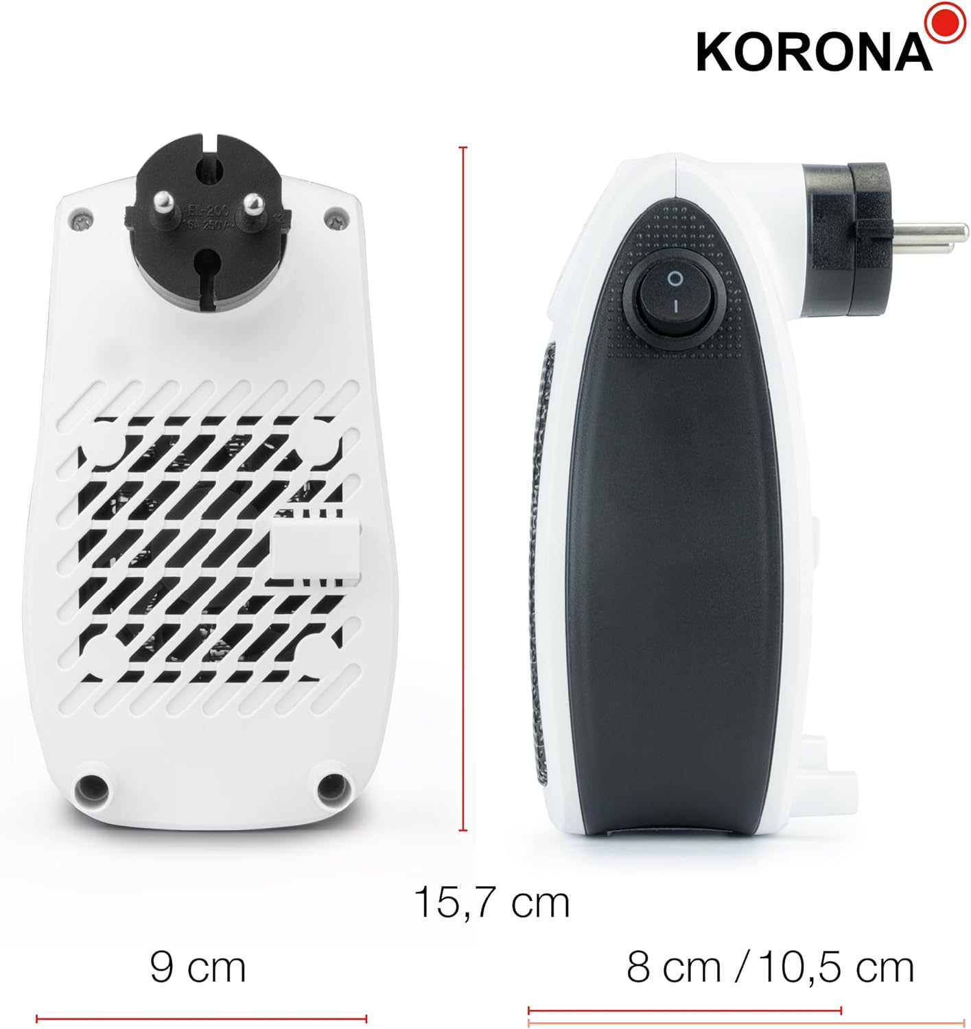 Korona 60010 Socket Heater with dimensions labeled