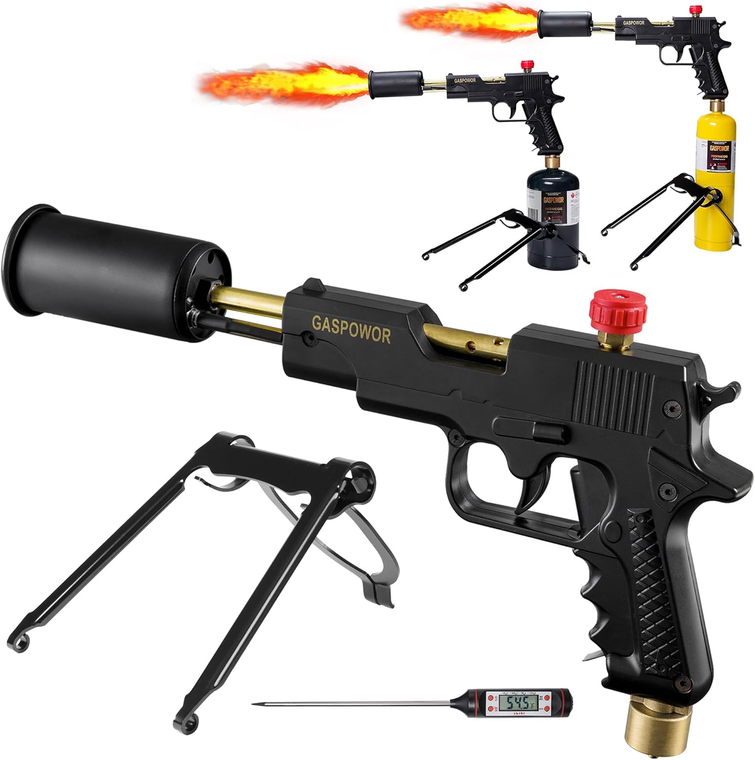 POWERFUL Grill Gun Propane Torch, Searing Torch kit with Meat Thermometer, Charcoal Starter, Campfire Starter,Cooking Sear Torch,Sous Vide,Kitchen torch, Charcoal BBQ Light,Culinary Torch