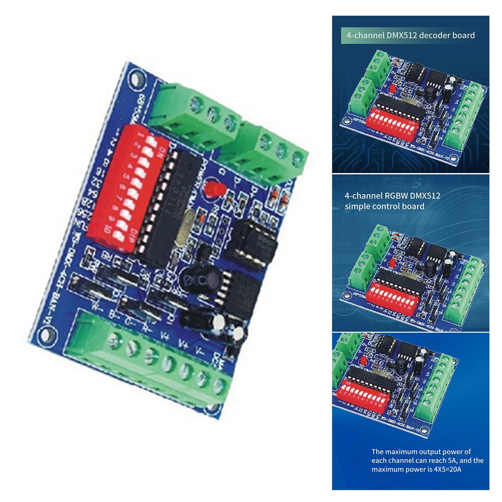 Fyearfly RGBW 4 Kanal DMX Controller, 4-Kanal DMX512 Steuerplatine LED RGBW DMX Decoder Board Controller 20A Max für RGB LED