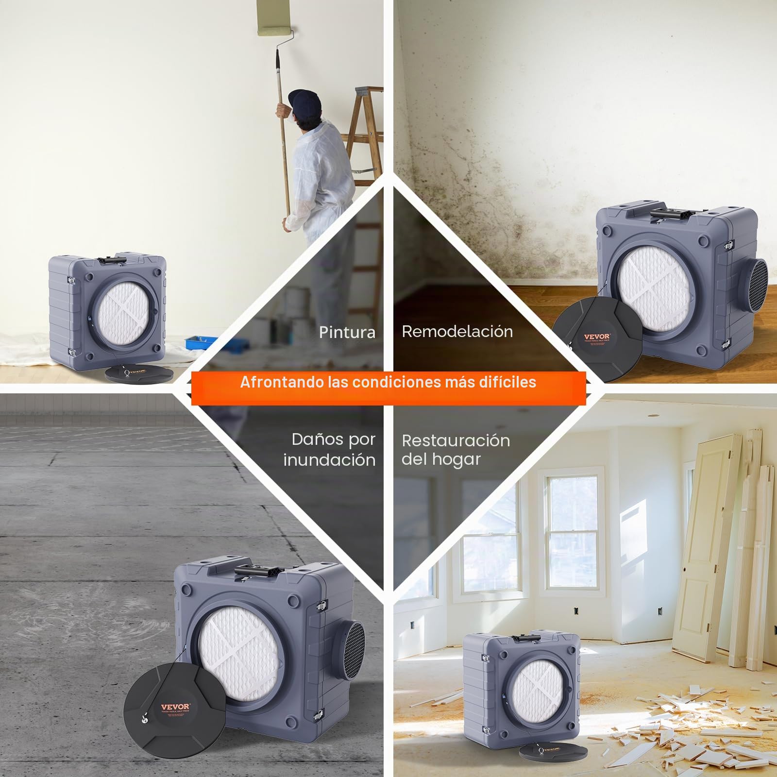 VEVOR Purificador de Aire con Filtración 3 Etapas Máquina de Aire Negativo Apilable de 550 CFM Filtro de Aire con MERV10 Carbón H13 HEPA Filtración de Aire para Uso Doméstico Industrial, Comercial