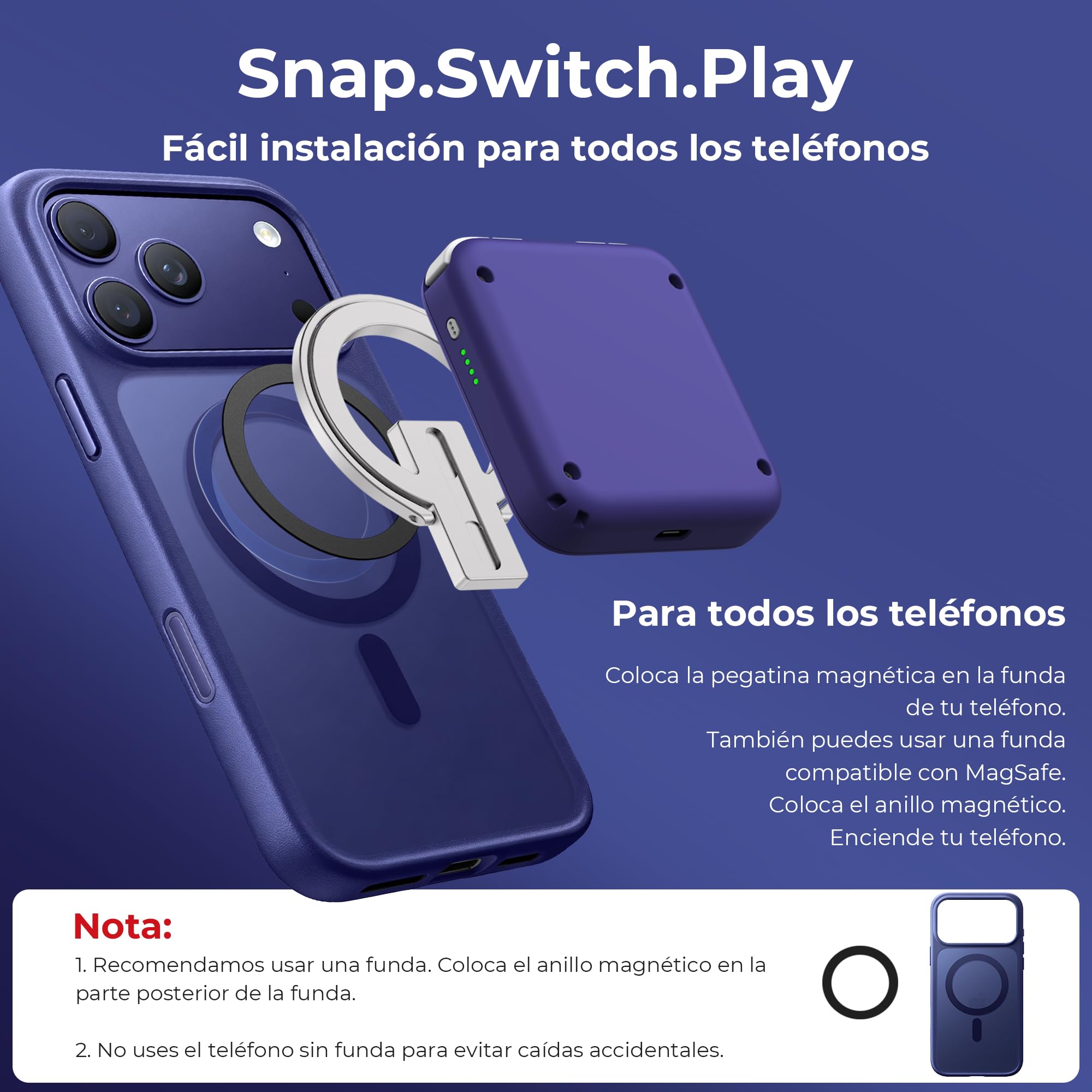 abxylute Controlador de juegos móvil M4 Snap-On para Android y iPhone, controlador portátil ligero para teléfono, soporte para gamepad retro de bolsillo, doble joystick turbo (azul)