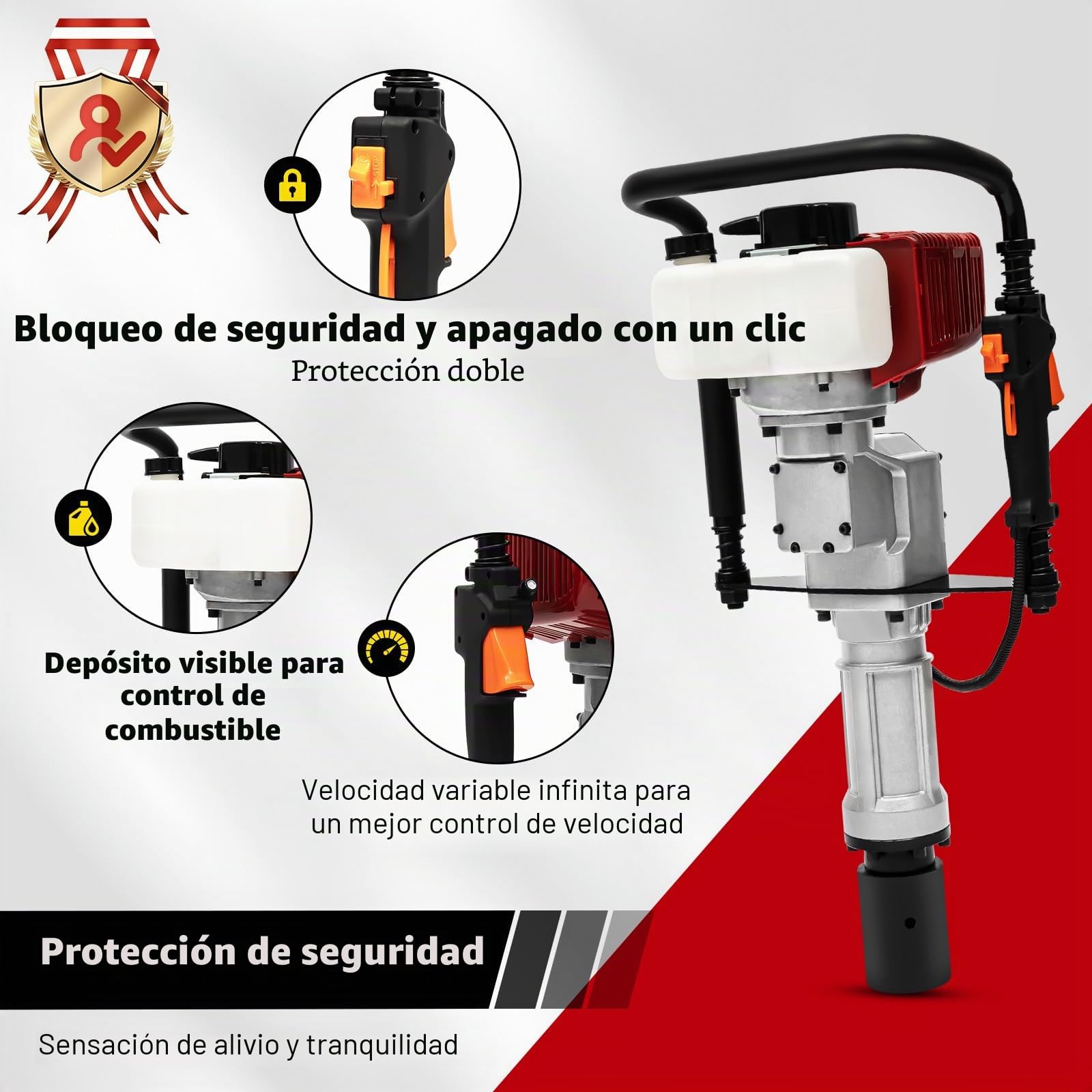 Martillo de postes de gasolina, motor de gasolina de 2 tiempos 52CC, martillo de postes en forma de T, martillo de valla, martillo de postes de 2,3 CV, martillo manual, martillo de postes de valla