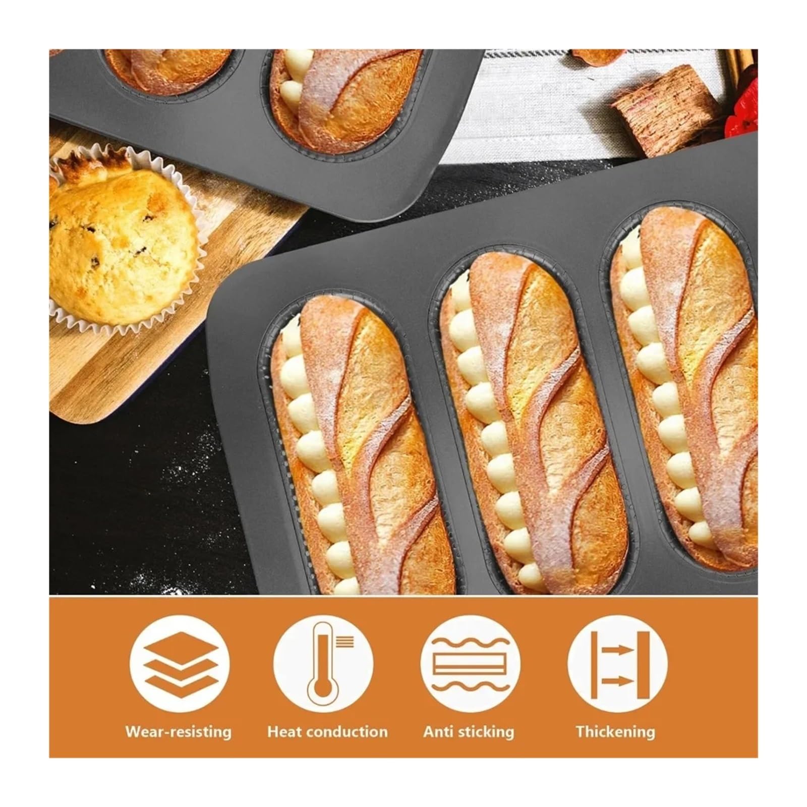 Backblech Carbon Stahl Hot Dog Baguette Form Französisch Toast Mini Kuchen Haushalt Backen Werkzeuge Antihaft Leicht Fallen Sandwich Backblech