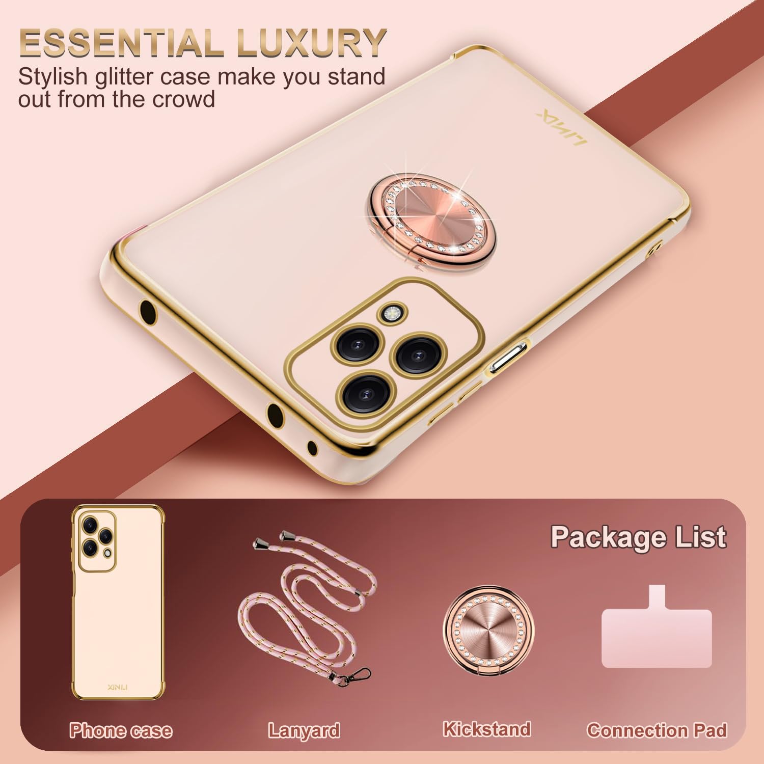 Custodia Honor 200 Lite Con Anello E Cordoncino - Silicone TPU Antiurto, Design Rosa Con Cuori, Supporto Regolabile