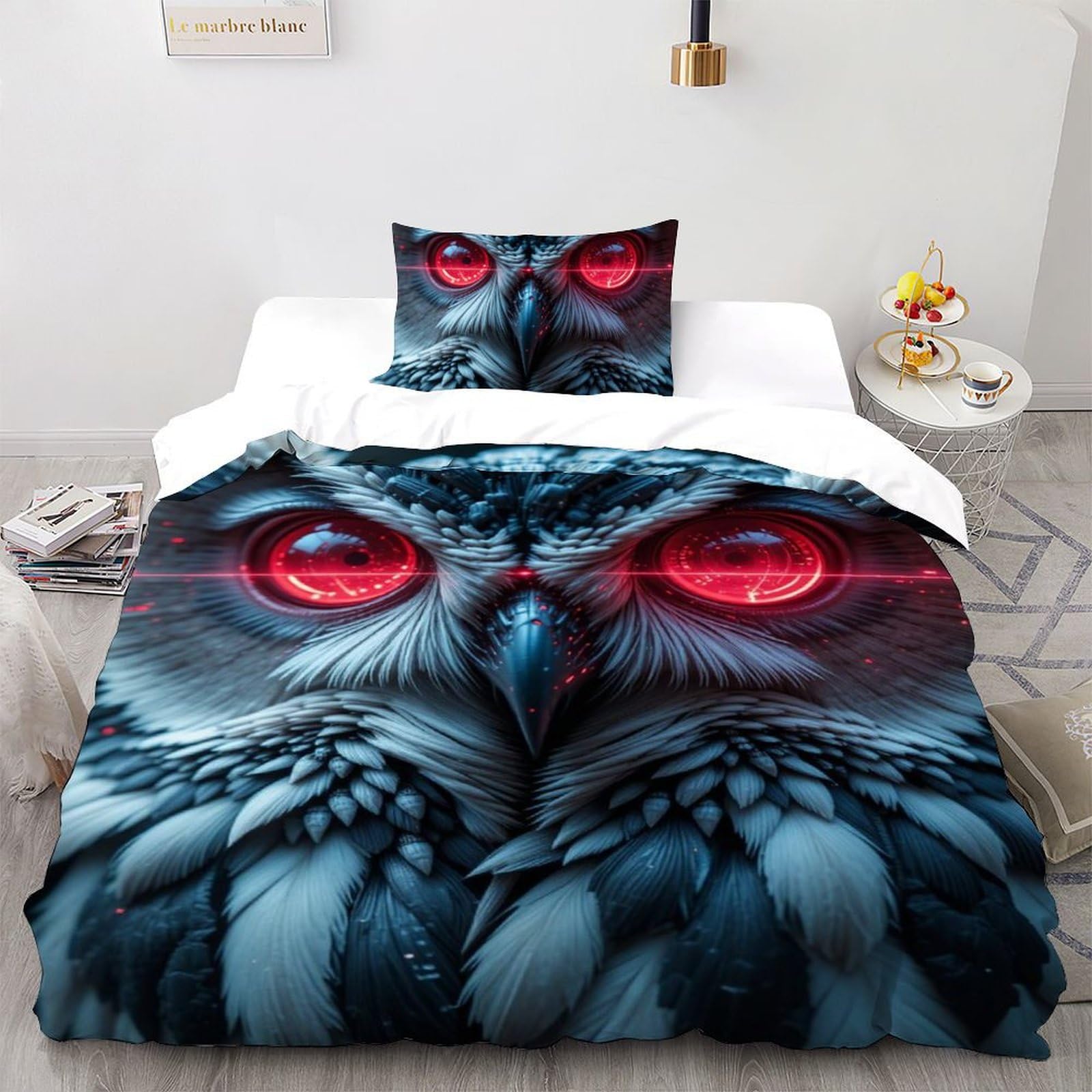 Linge de lit animaux volants pour chambre de fille avec housse de couette chouette 135x200cm 3D