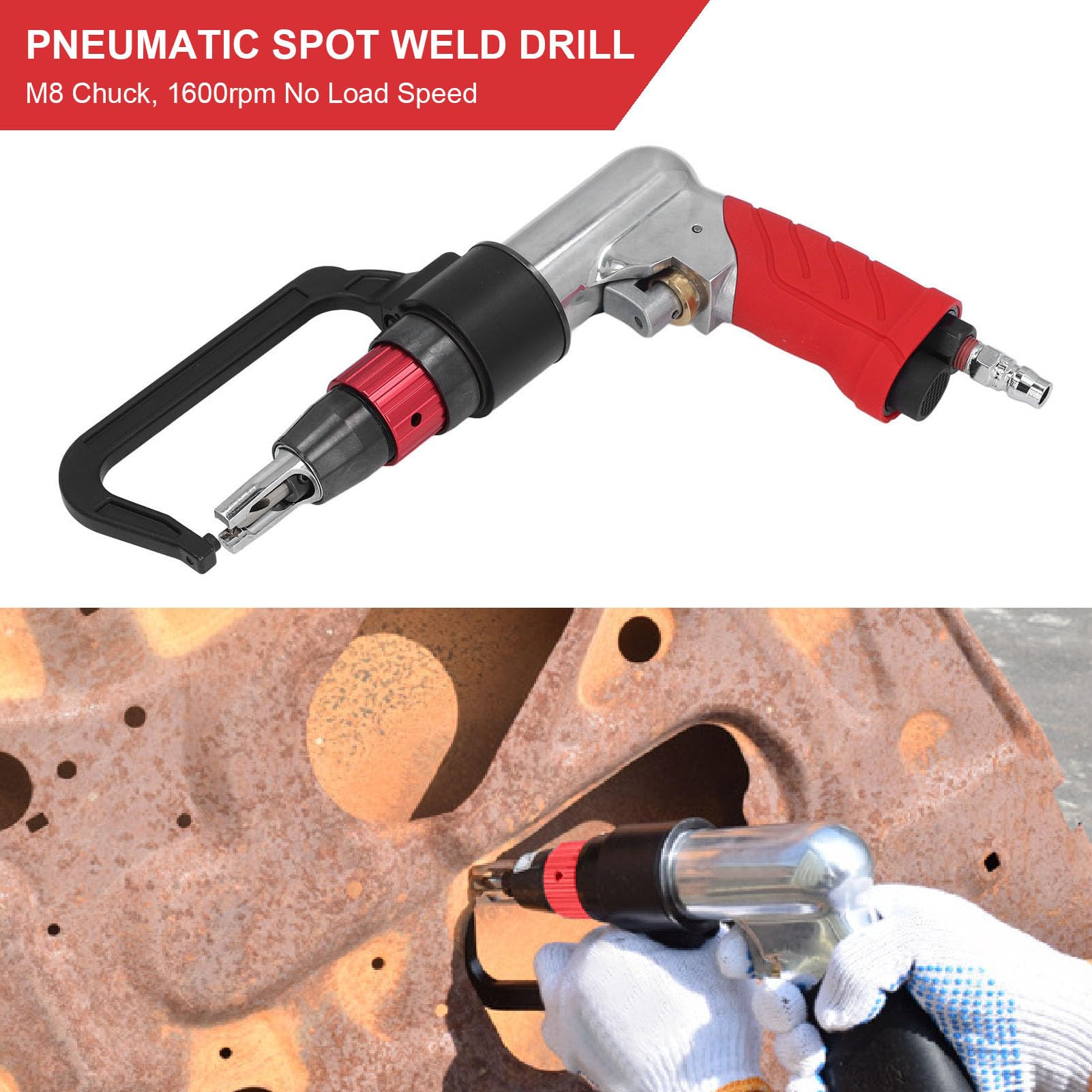 Air Spot Weld Drill, 1/4 Air Spot Welding Drill M8 Chuck Locating Pneumatic Spot Weld Remover, Car Spot Weld Drill Cutter Dent Fix for Sheet, Automobile Collision Dent Repair