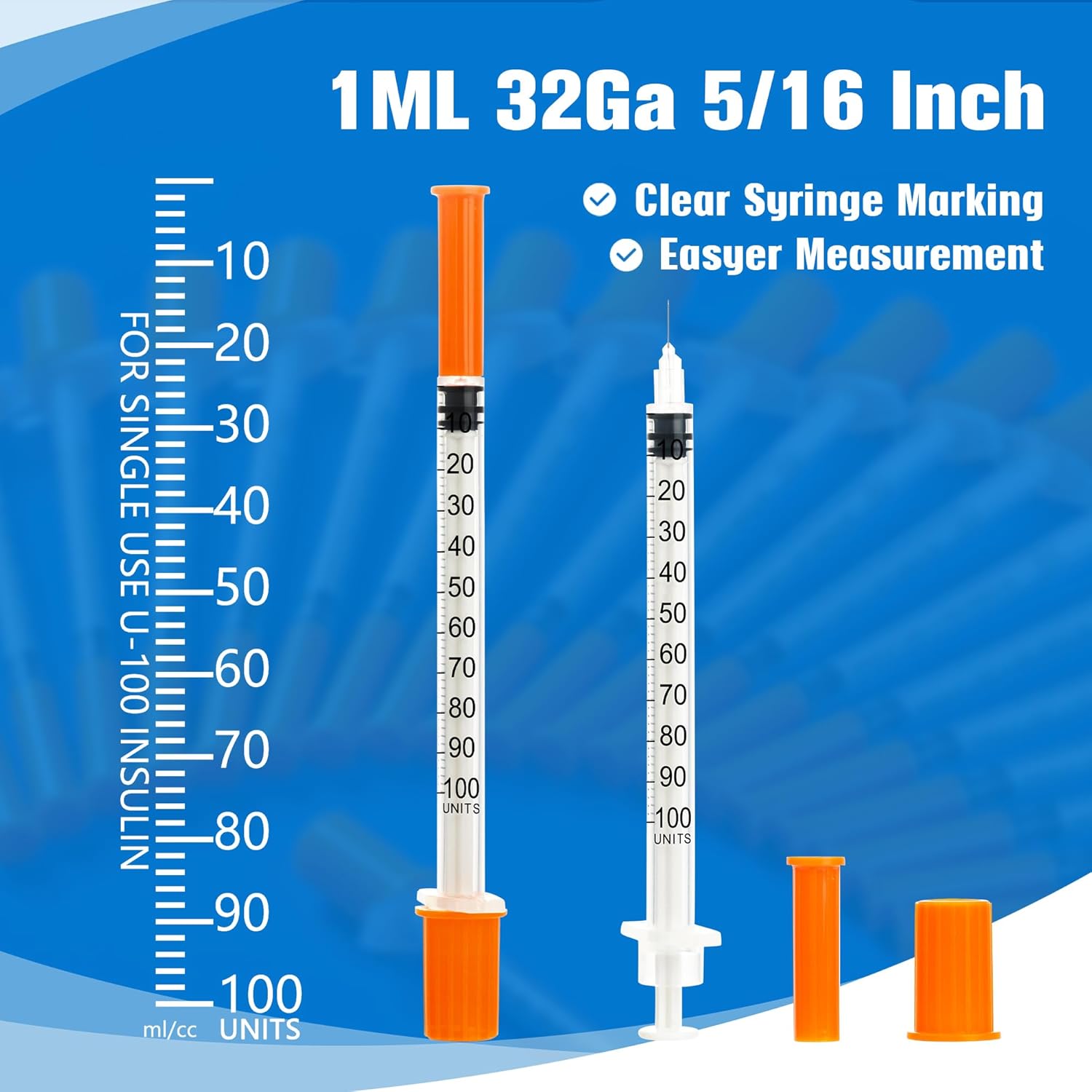 1ml/cc 32G 5/16 Inch Syringes, Lab Dispensing Syringe, Individual Wrapped, Box of 100