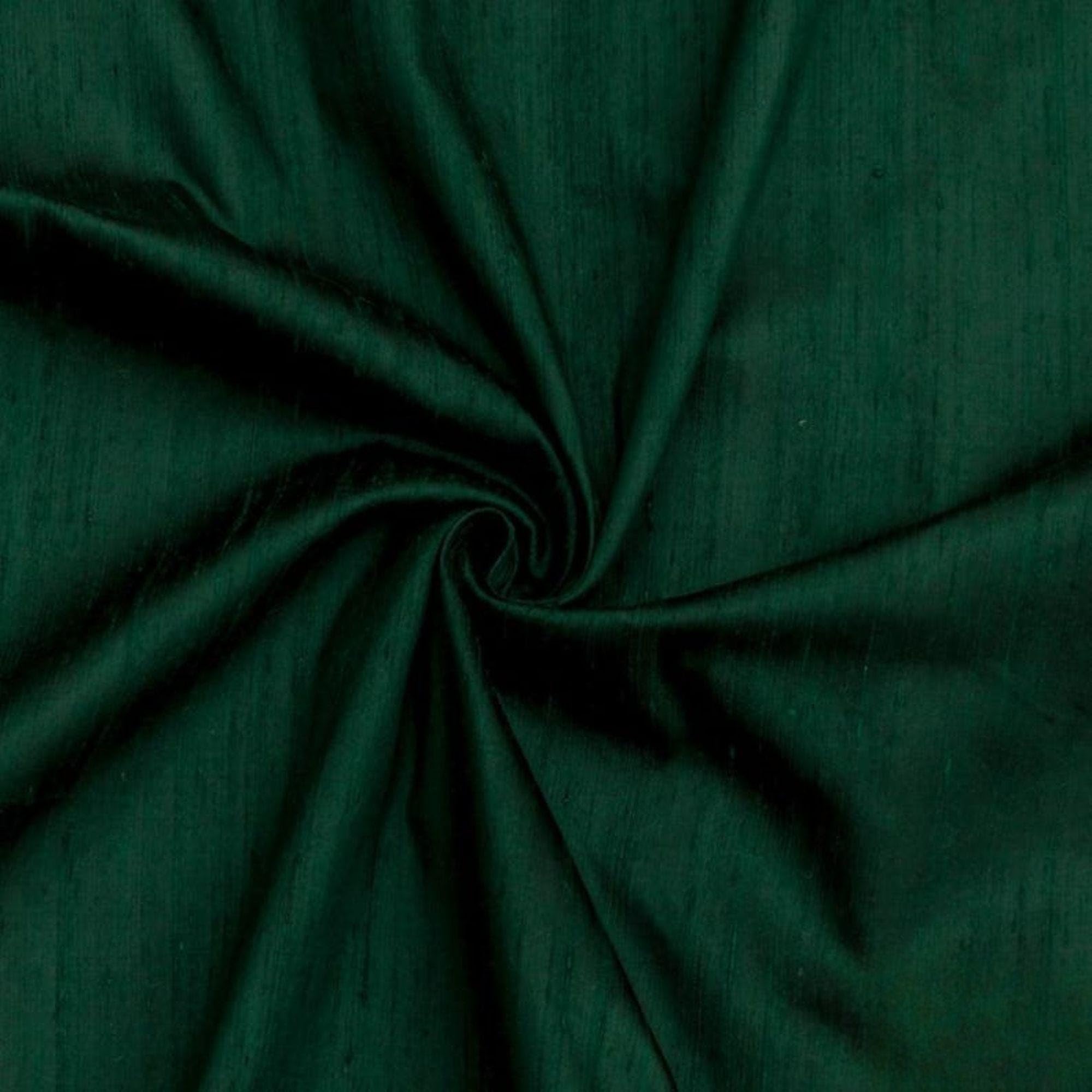 Fabric Mart Direct Bottle Green 100% Pure Silk Dupioni Fabric By The Metre, 3 Continuous Metres 104 cm Width Pure Raw Silk Solid Color Green Wholesale Silk Upholstery Fabric for Curtains Bridal Dress — image 1